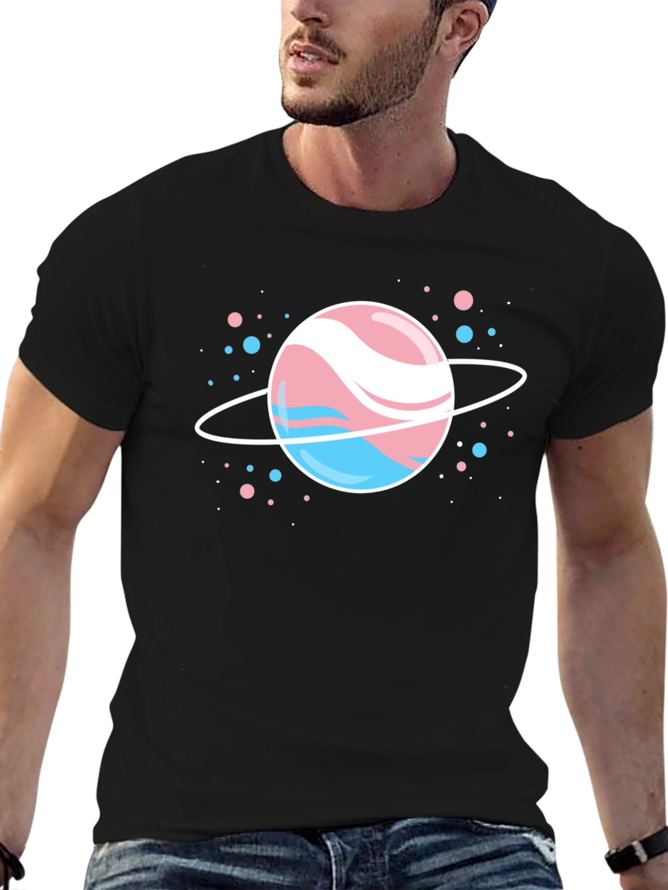 Black Transgender Pride Planet T-Shirt - Black view 6