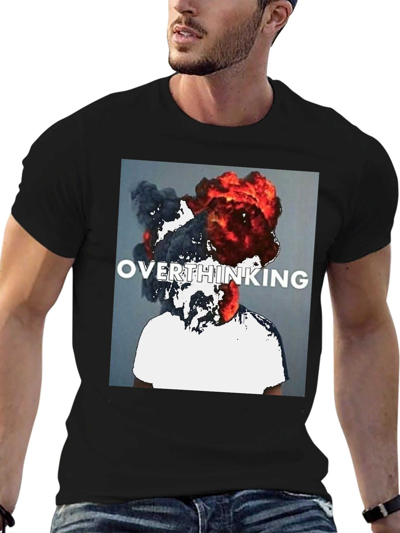 Black Overthinking Graphic Tee - Unique Statement T-Shirt view 6
