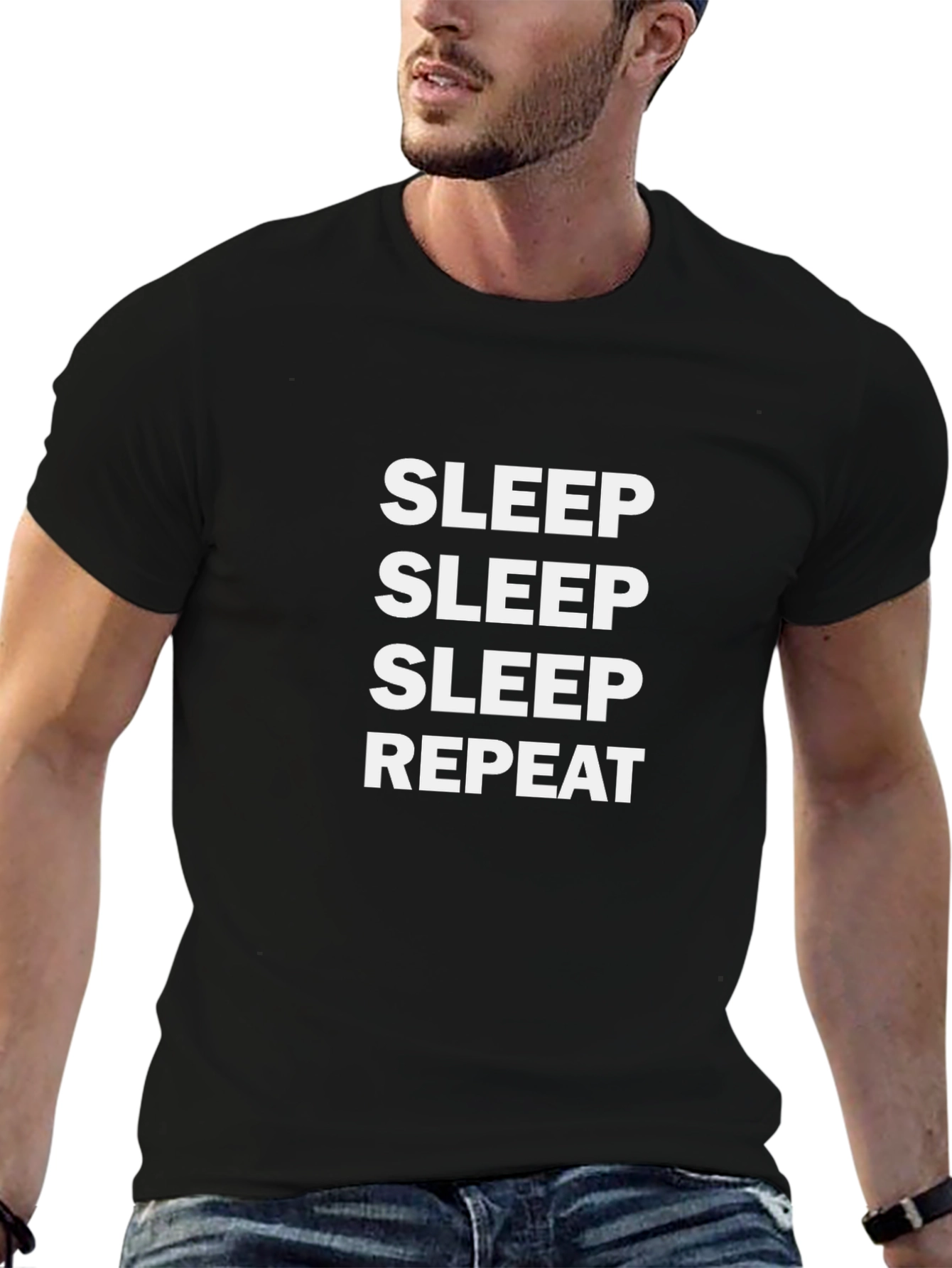 Black Sleep Repeat Graphic Tee - Black Cotton Blend view 6