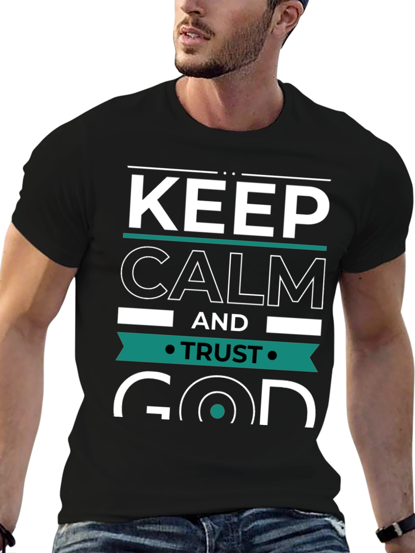 Black Keep Calm and Trust God Graphic Tee - Black view 6