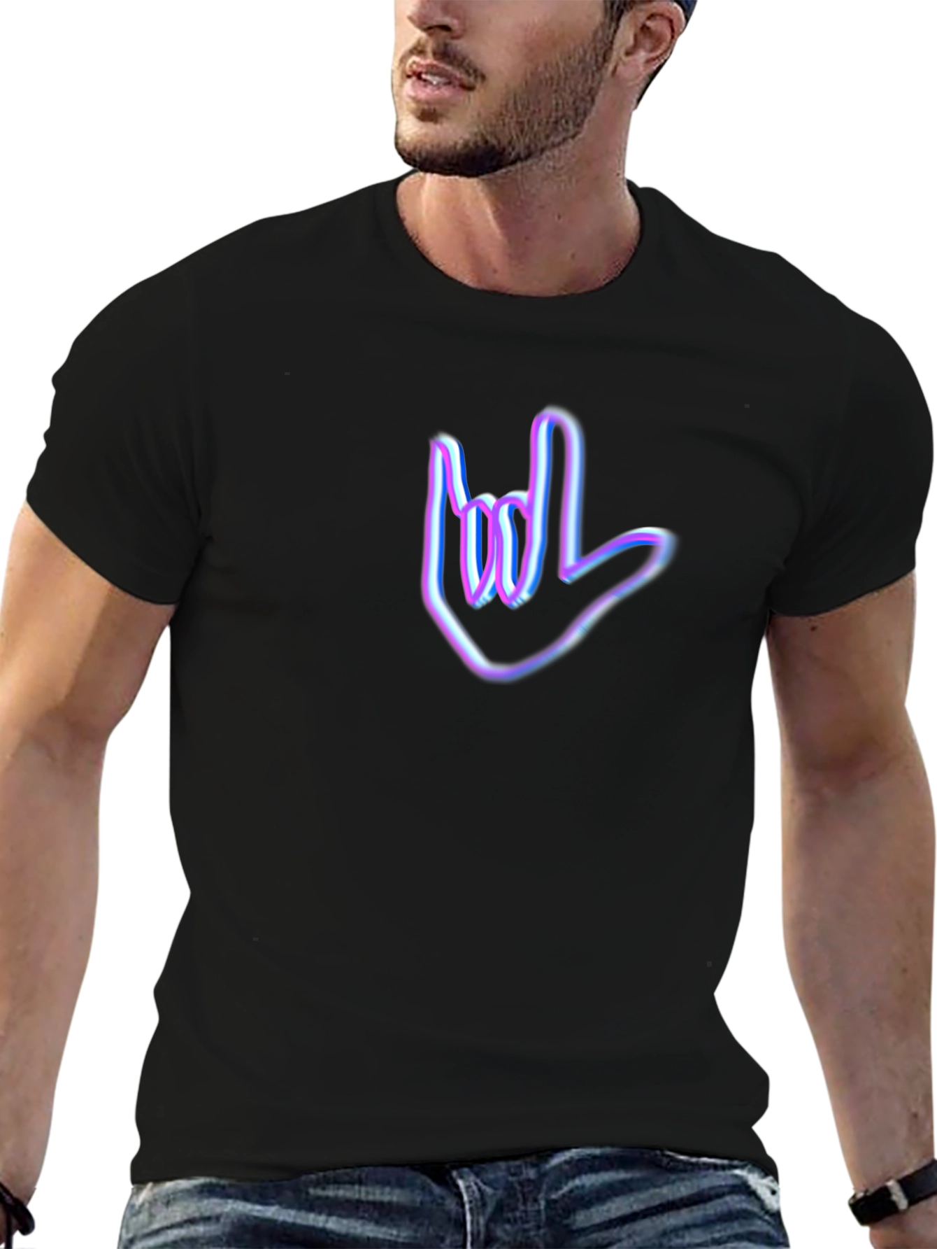 Black Neon Sign Language Graphic Tee view 6