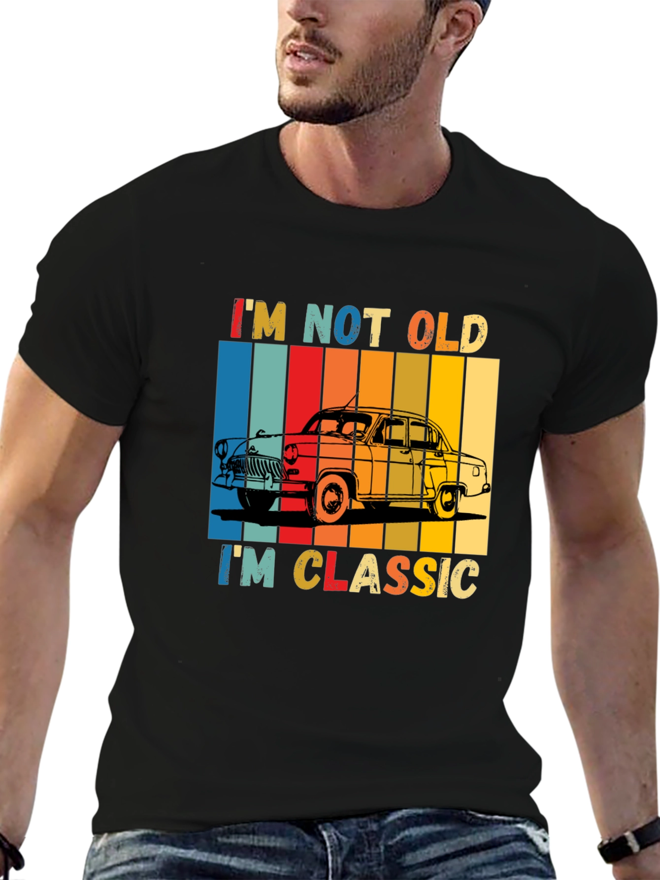 Black Classic Car T-Shirt - "I'm Not Old, I'm Classic" view 6