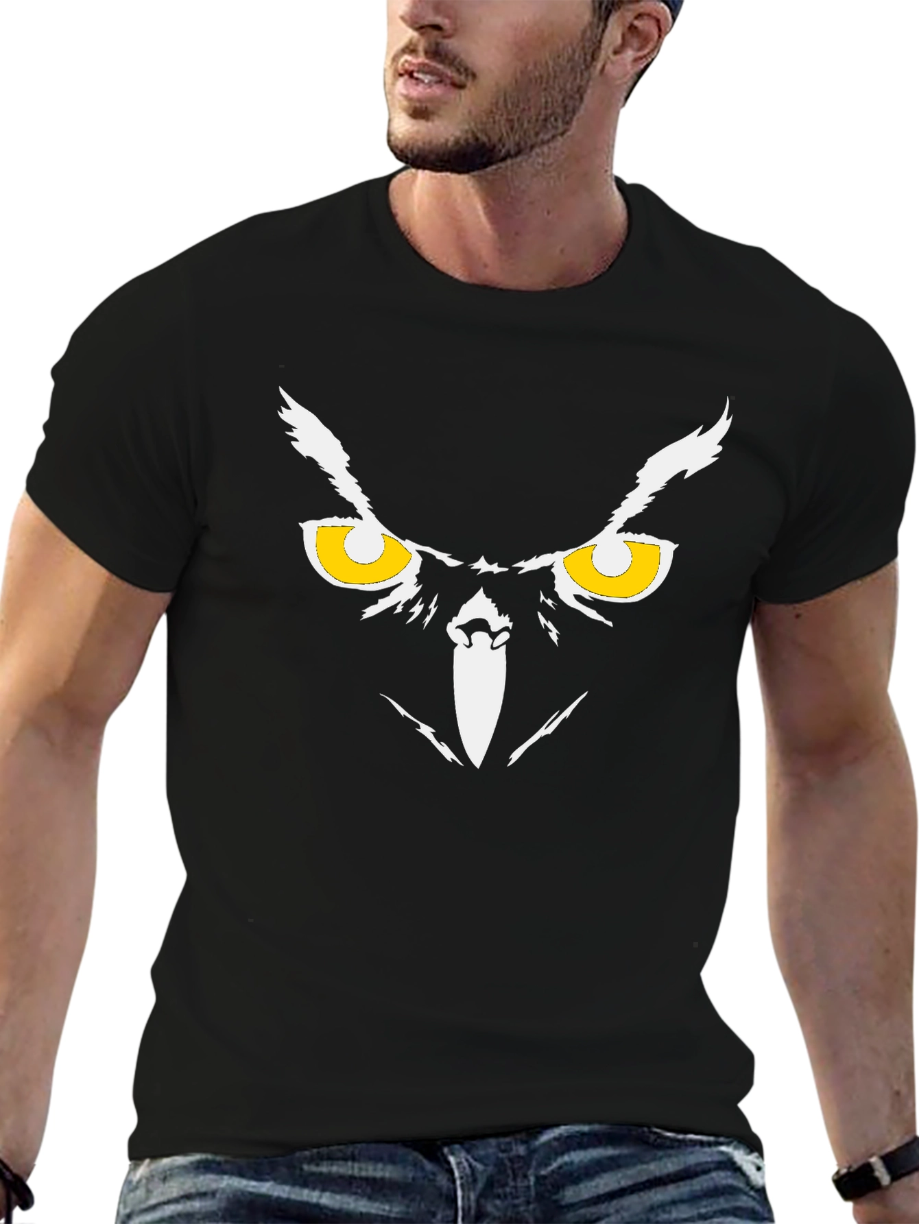 Black Owl Eyes Graphic Black T-Shirt view 6