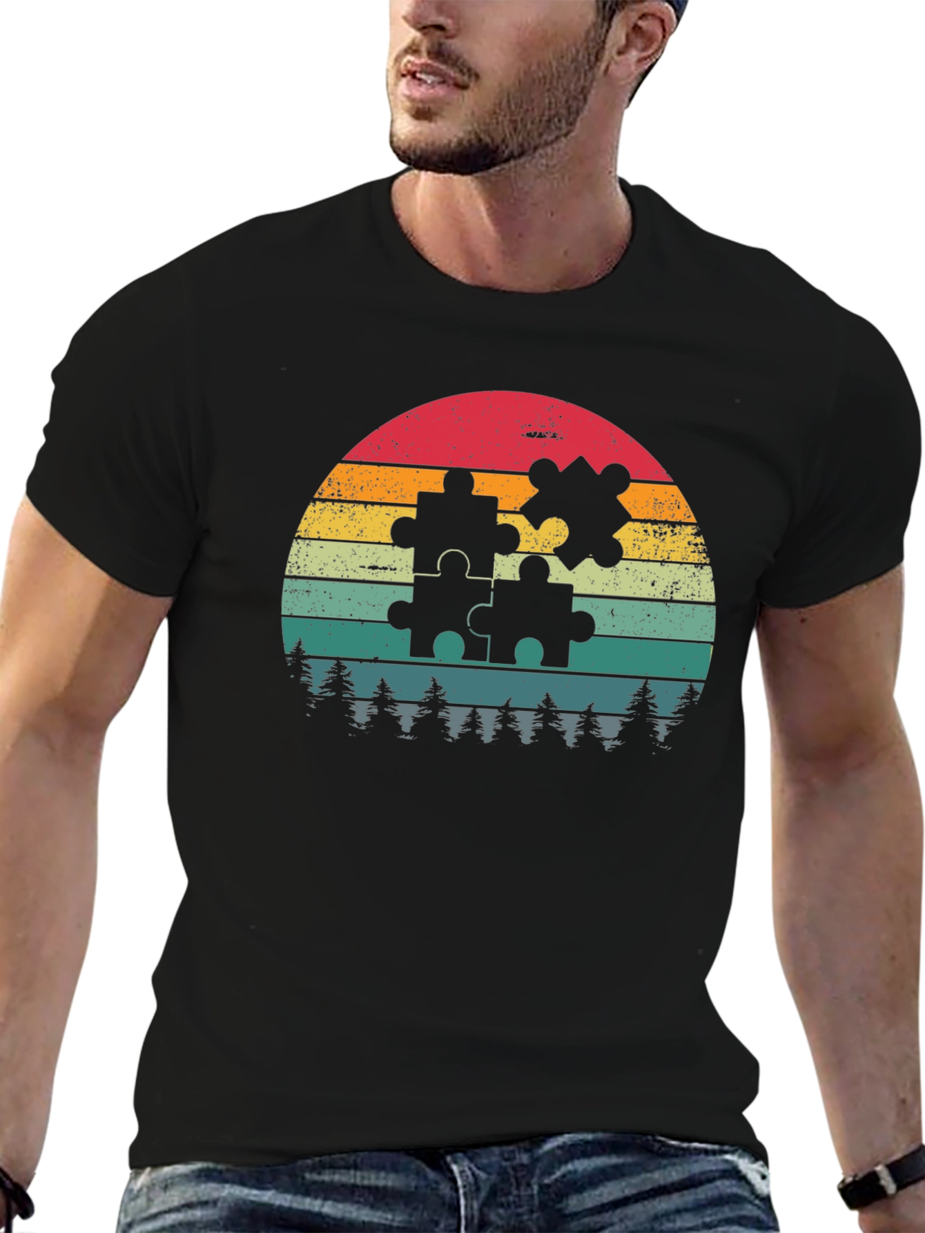 Black Retro Puzzle Piece Graphic Tee view 6