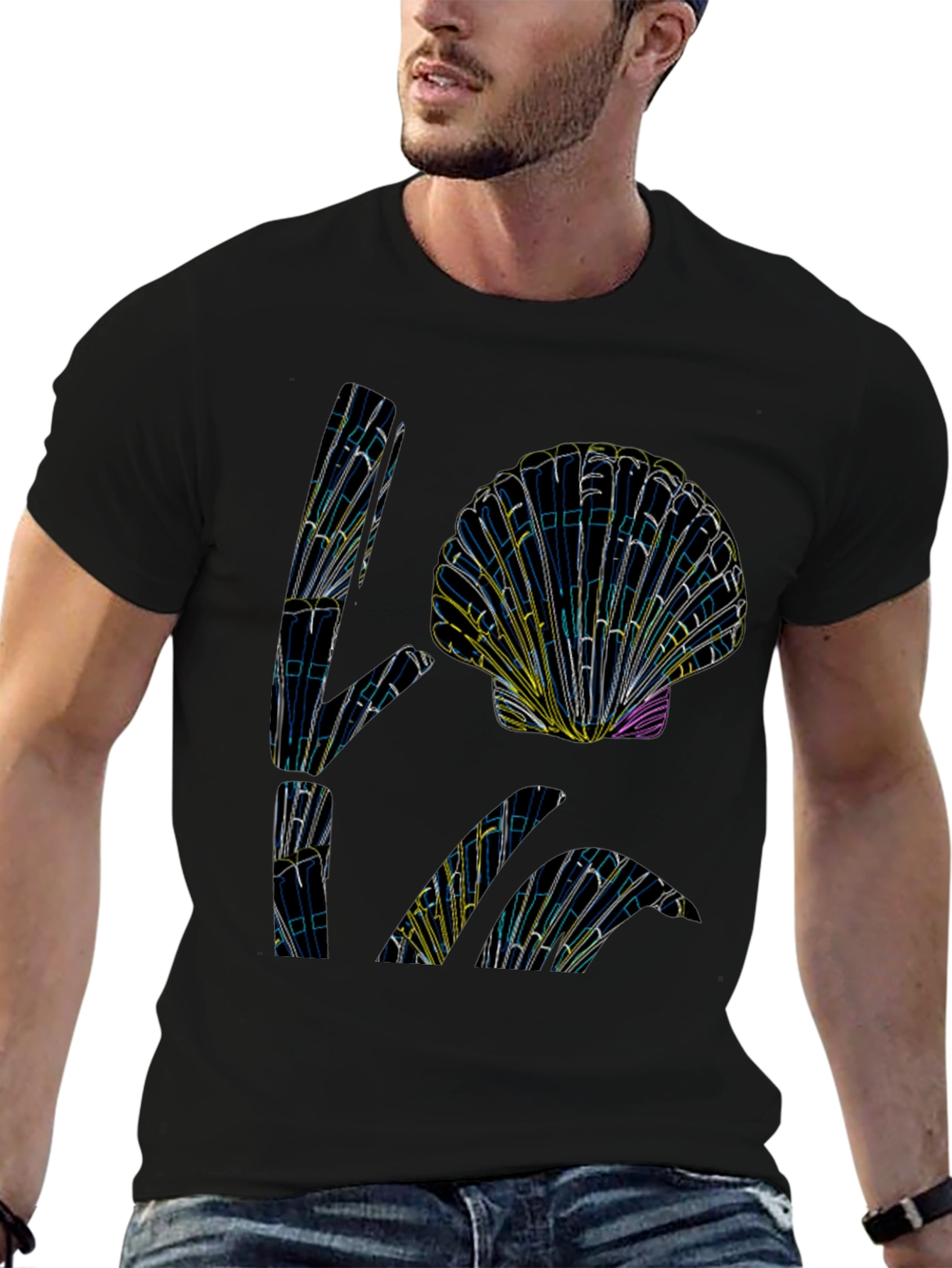 Black Abstract Seashell Graphic Tee - Black view 6