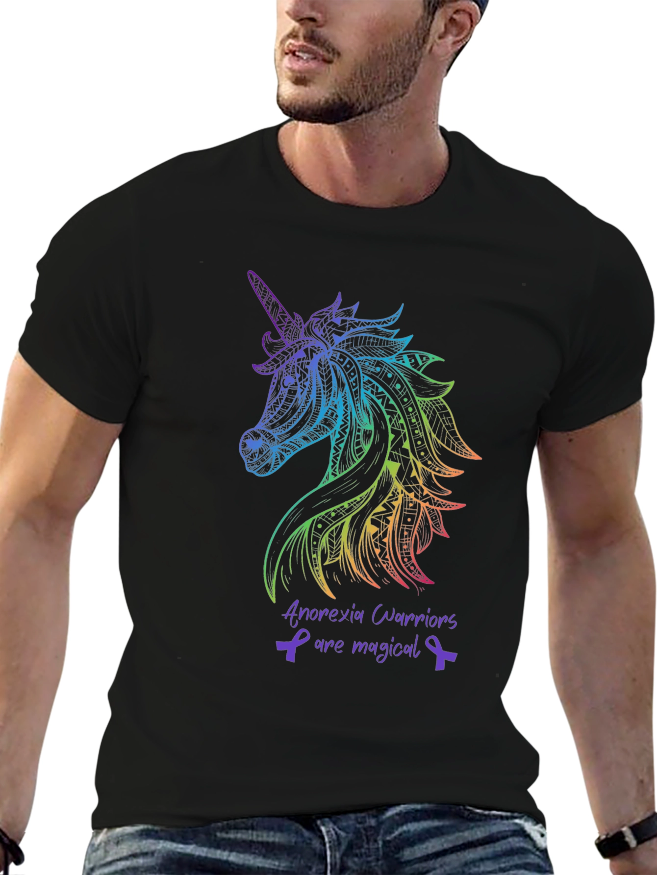 Black Unicorn Anorexia Warrior Awareness T-Shirt view 6