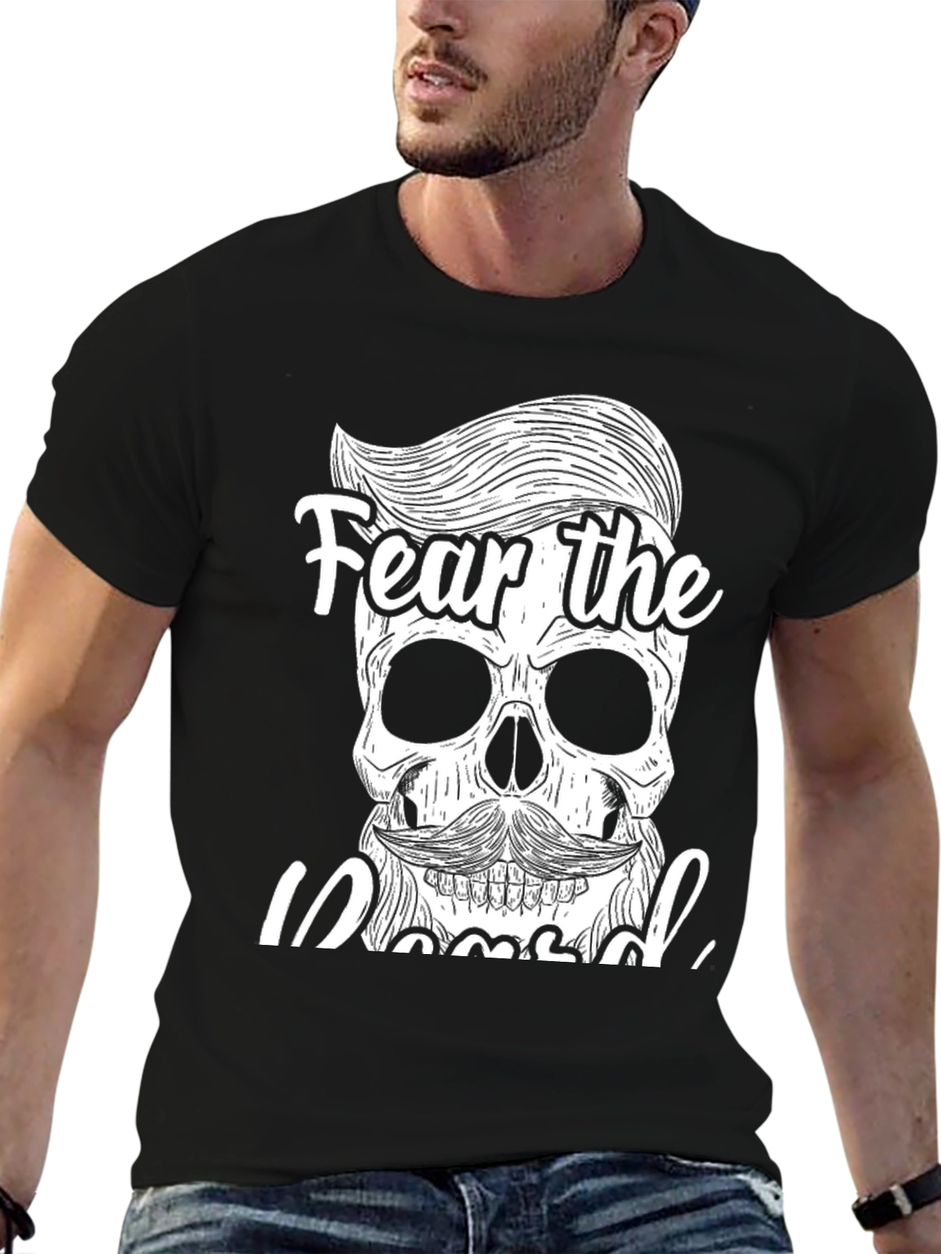 Black Fear the Bearded Skull Graphic T-Shirt view 6