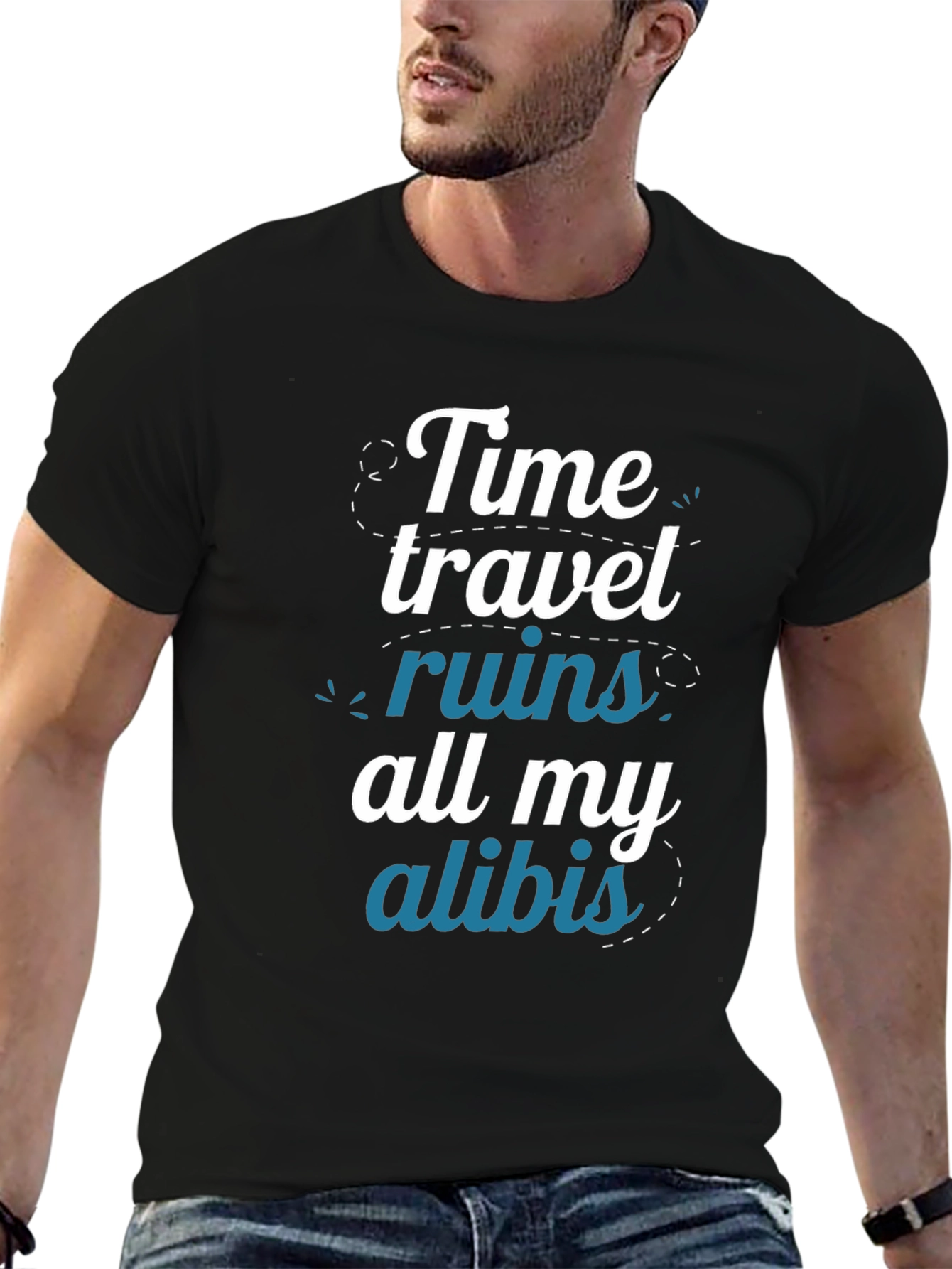 Black Time Travel Ruin Alibi Graphic T-Shirt  view 6