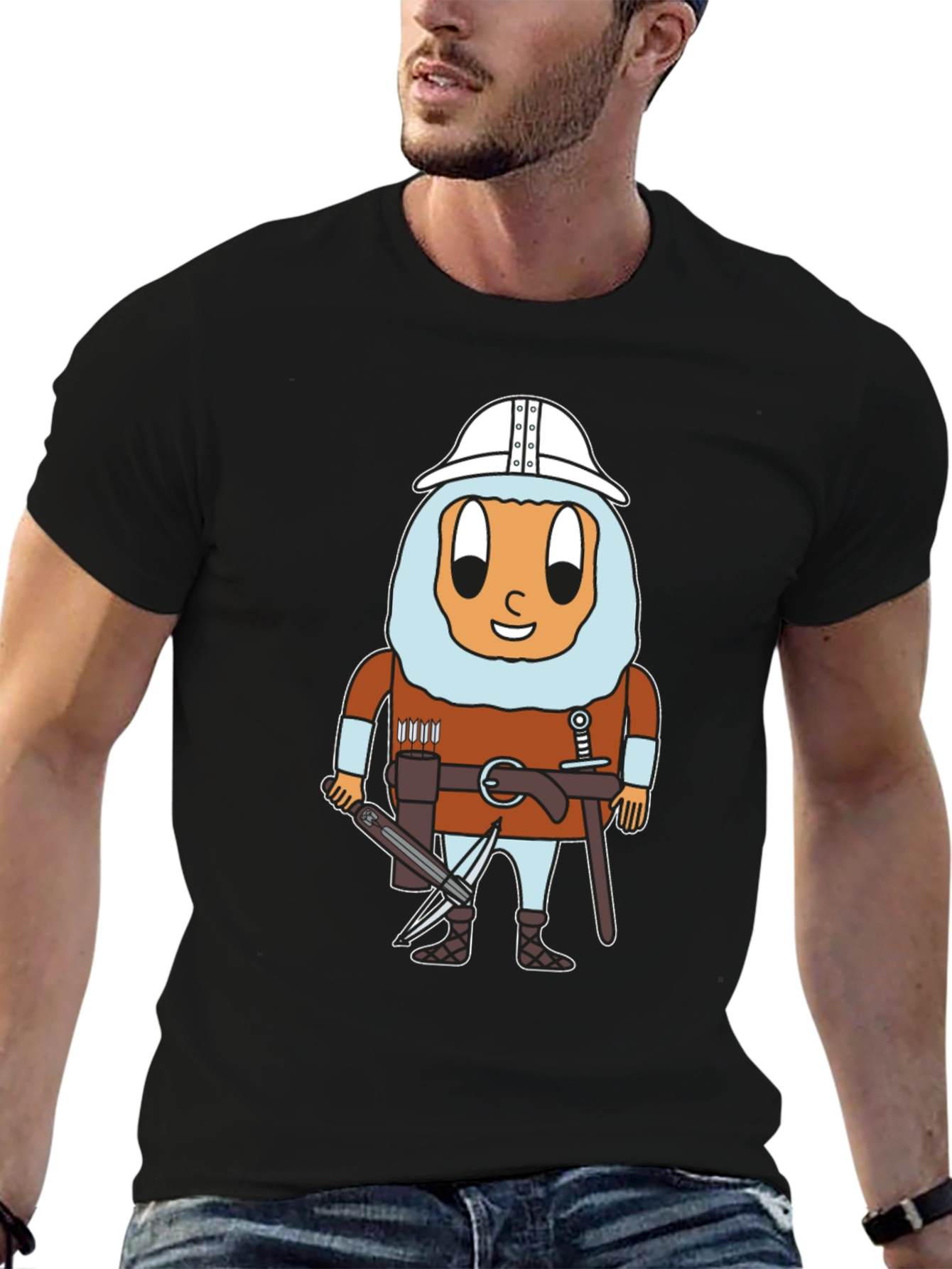 Black Egg Knight T-Shirt: Cartoon Warrior Egg Tee view 6