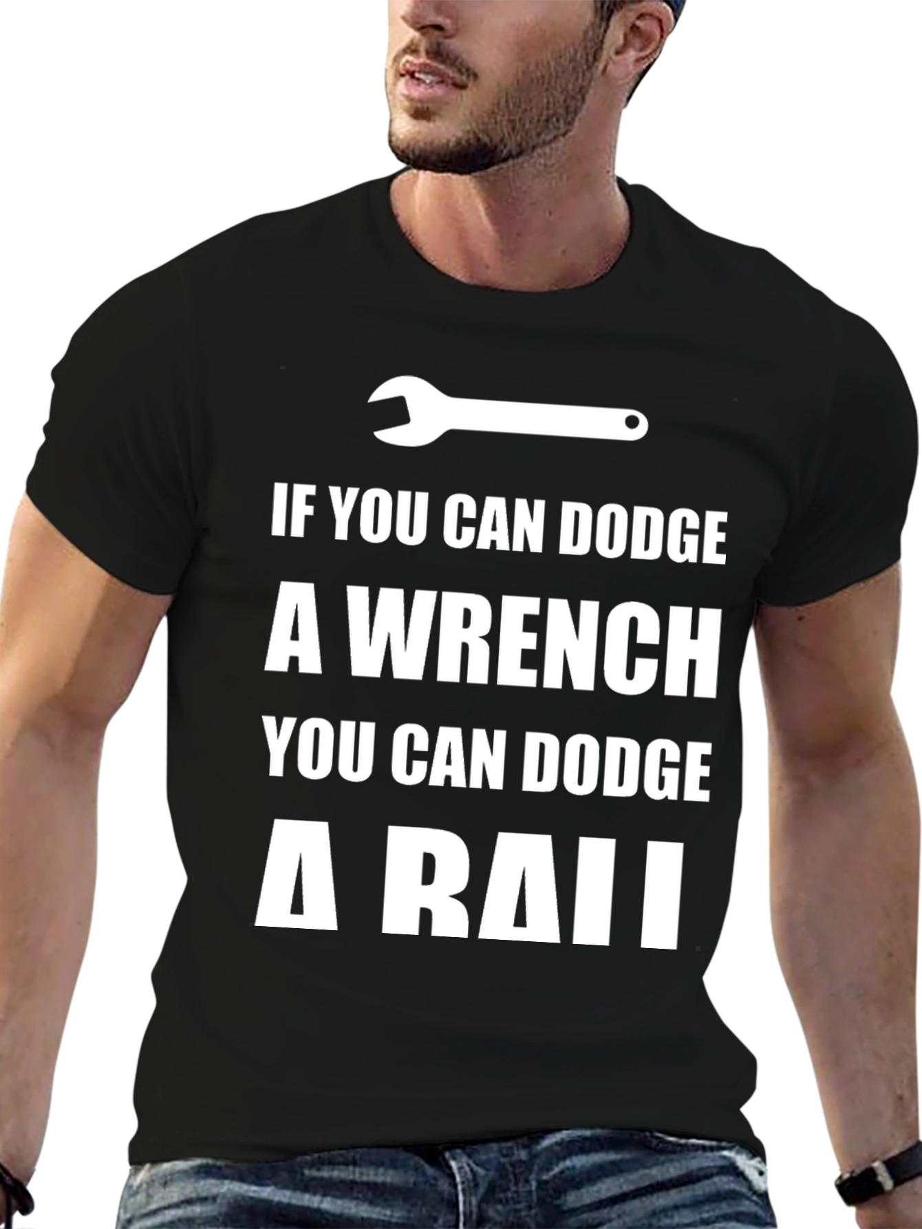 Black Dodge a Wrench T-Shirt - Funny Mechanic Gift view 6