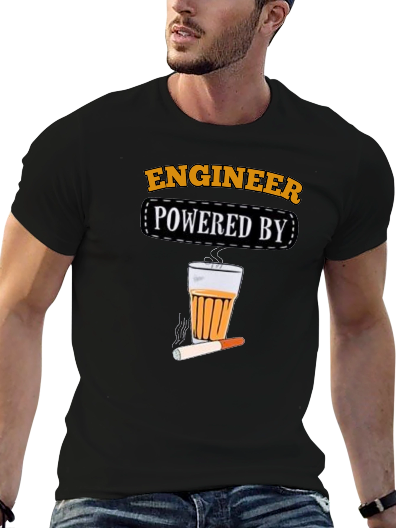 Black Engineer Powered By Tea & Cigarette T-Shirt view 6