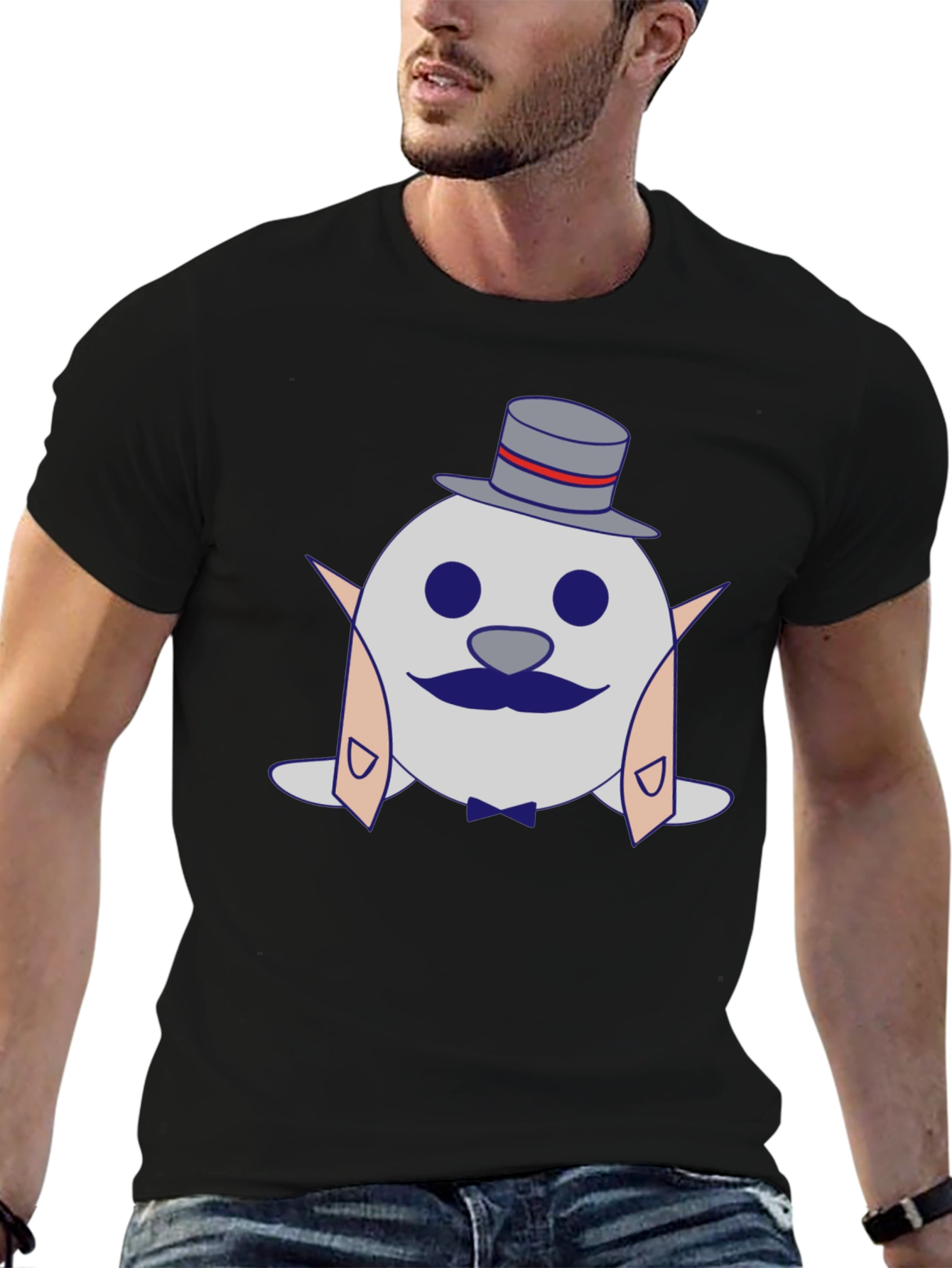 Black Dapper Seal T-Shirt - Cartoon Tuxedo Design view 6