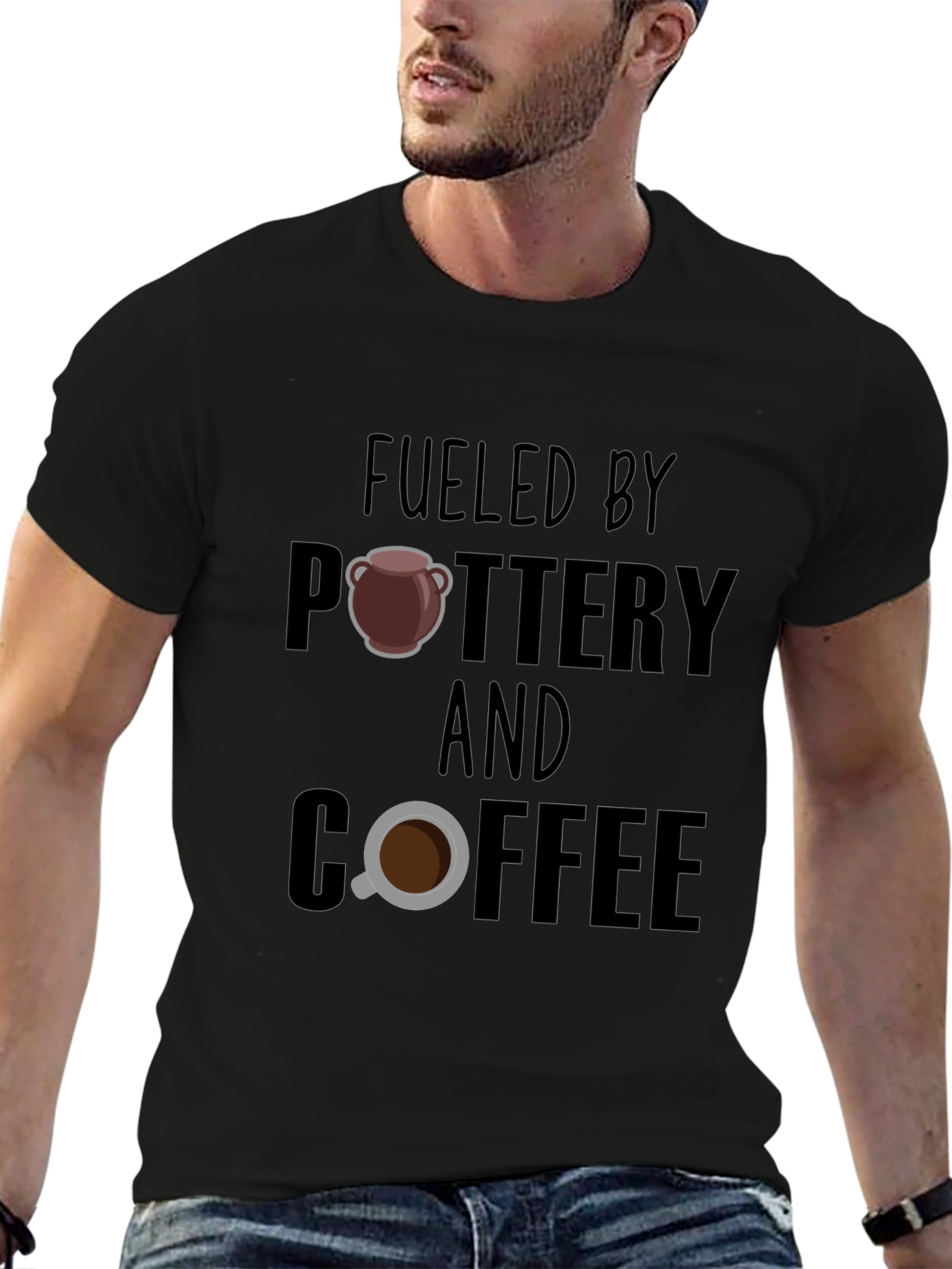 Black Fueled By Pottery and Coffee Graphic T-Shirt view 6