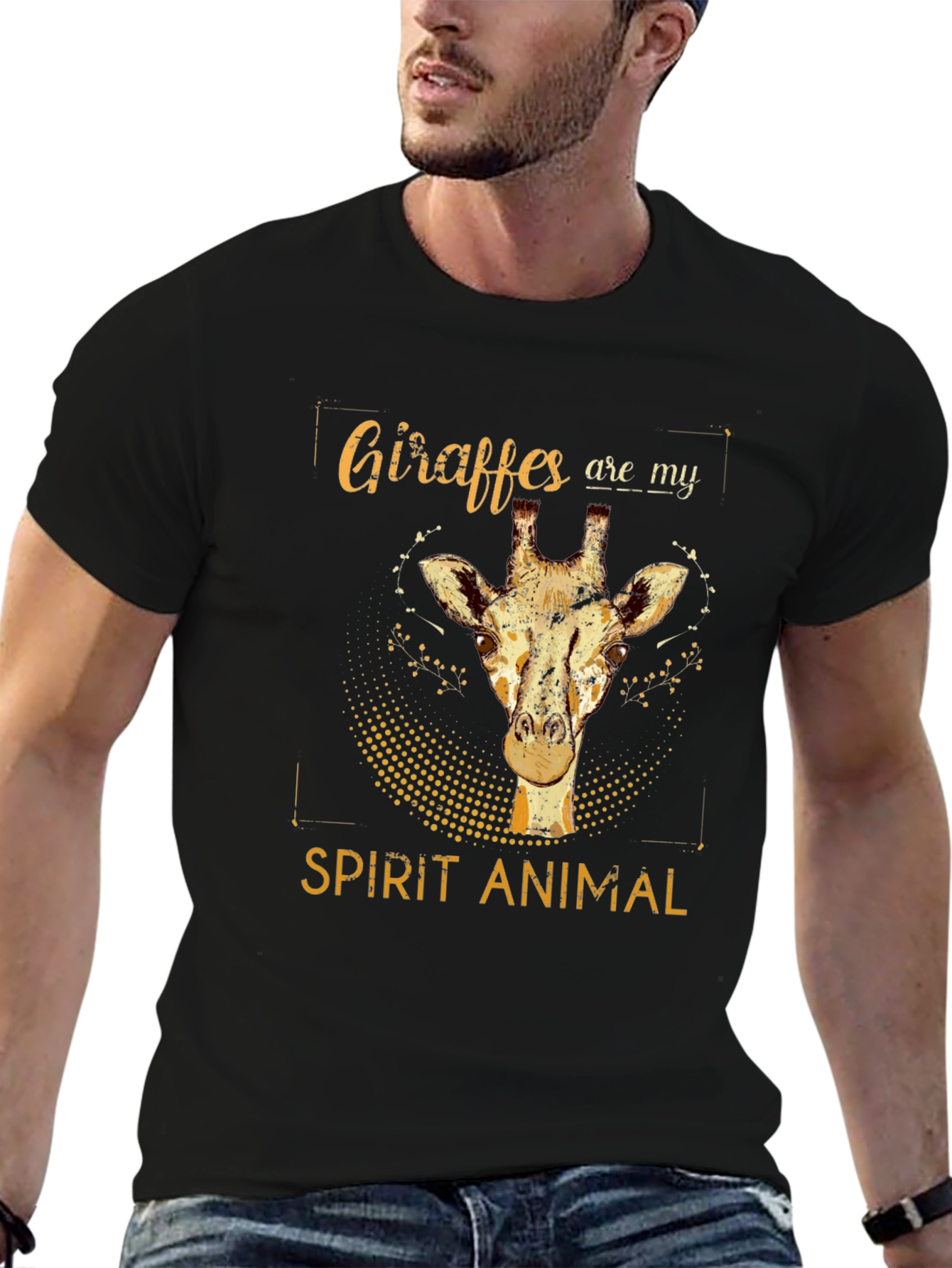 Black Giraffe Spirit Animal Graphic Tee - Black Cotton T-Shirt view 6