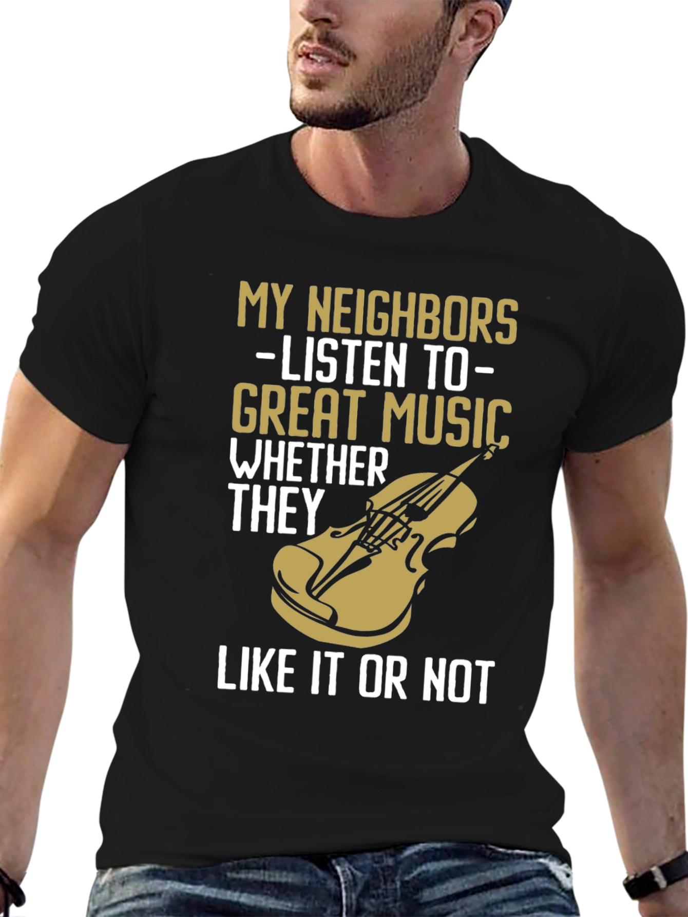 Black My Neighbors Listen To Great Music T-Shirt view 6