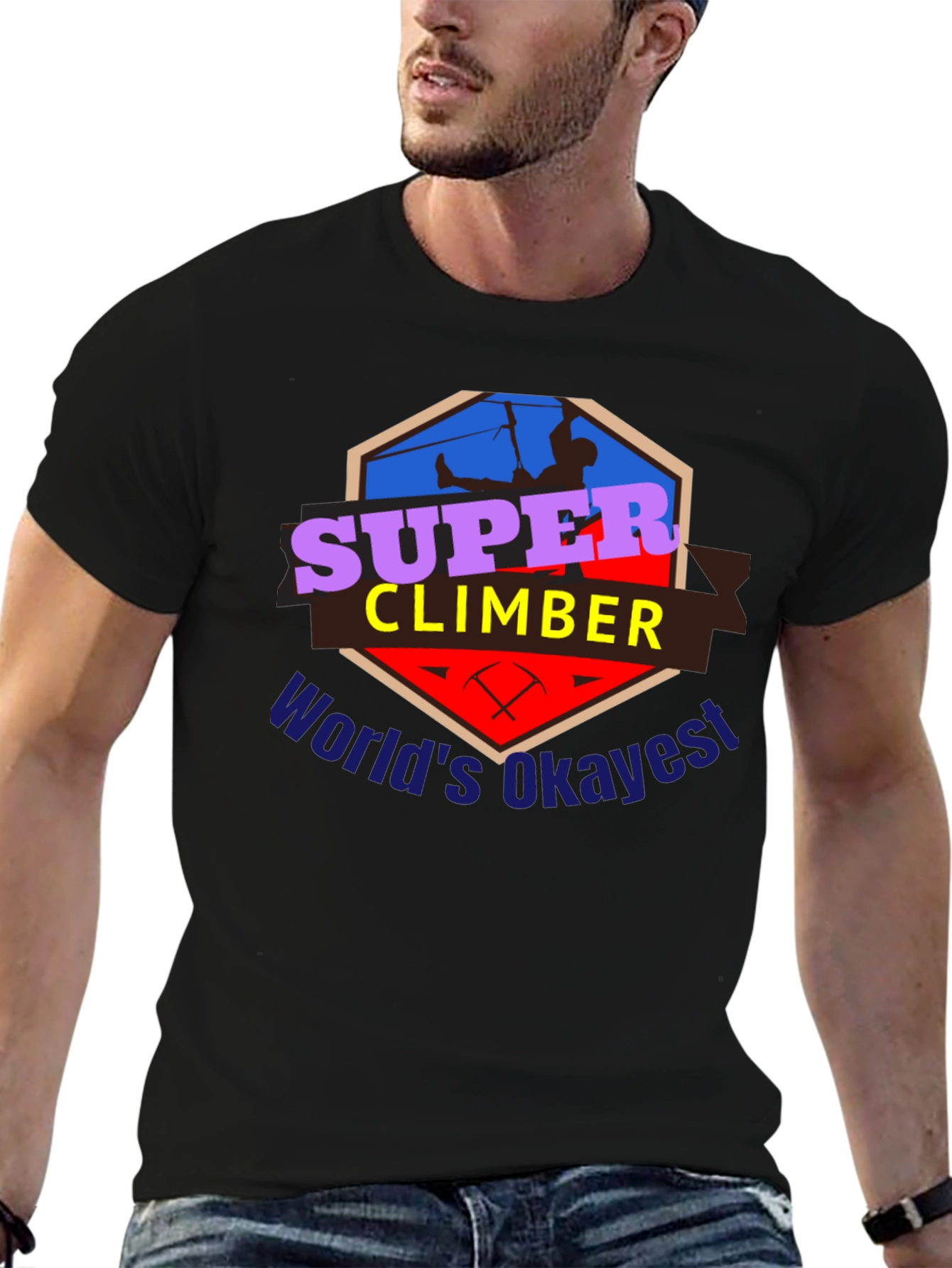 Black Super Climber T-Shirt - World's Okayest Climber Tee view 6
