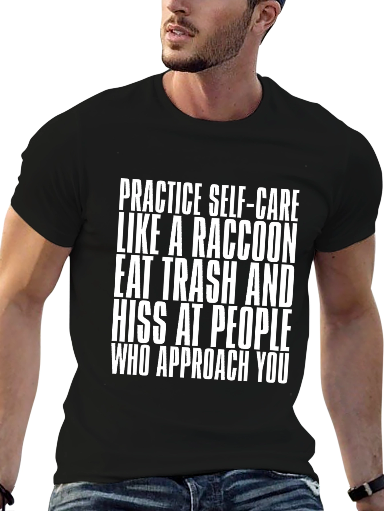 Black Raccoon Self-Care Humor T-Shirt view 6