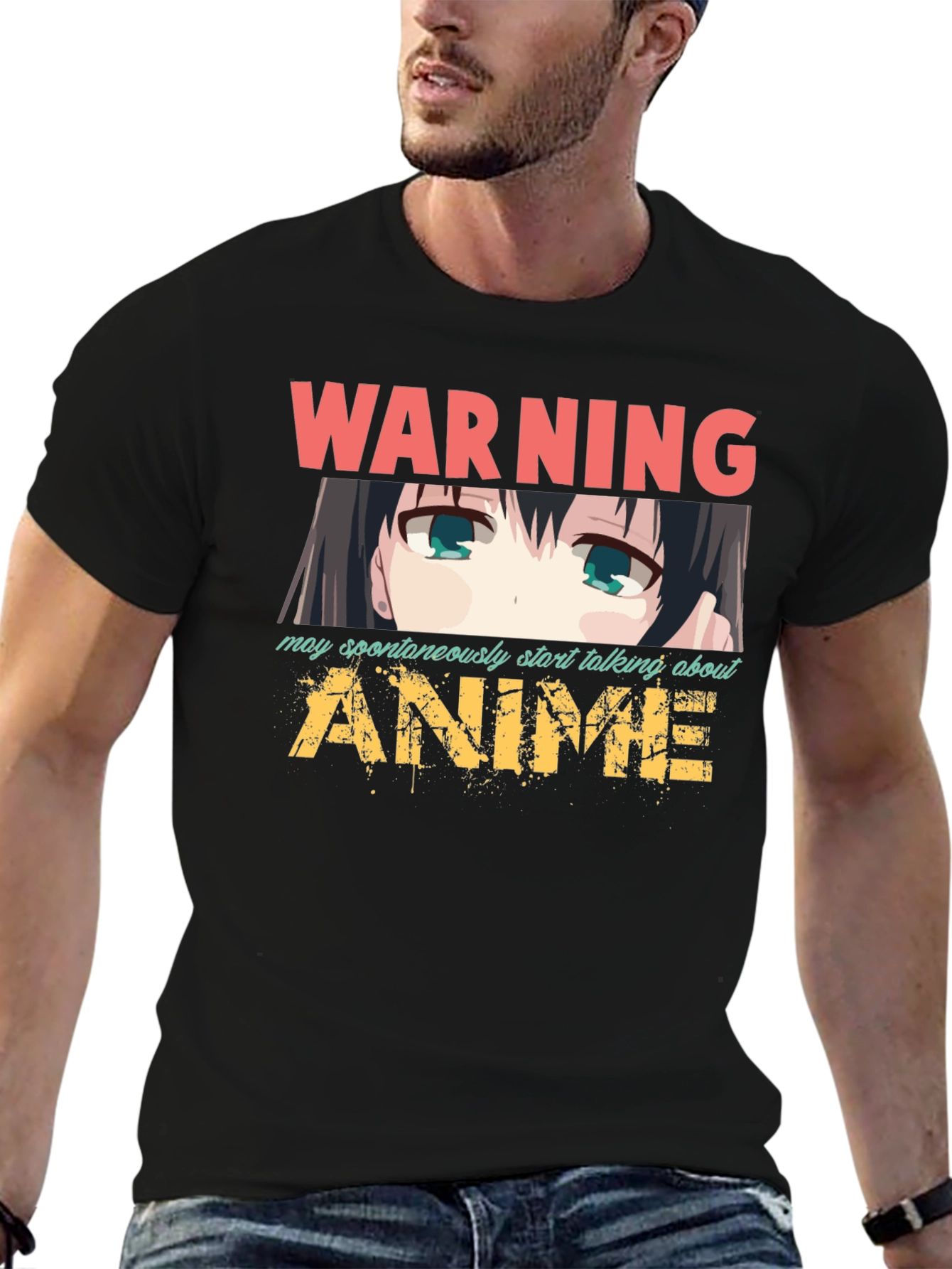 Black Warning Anime T-Shirt view 6