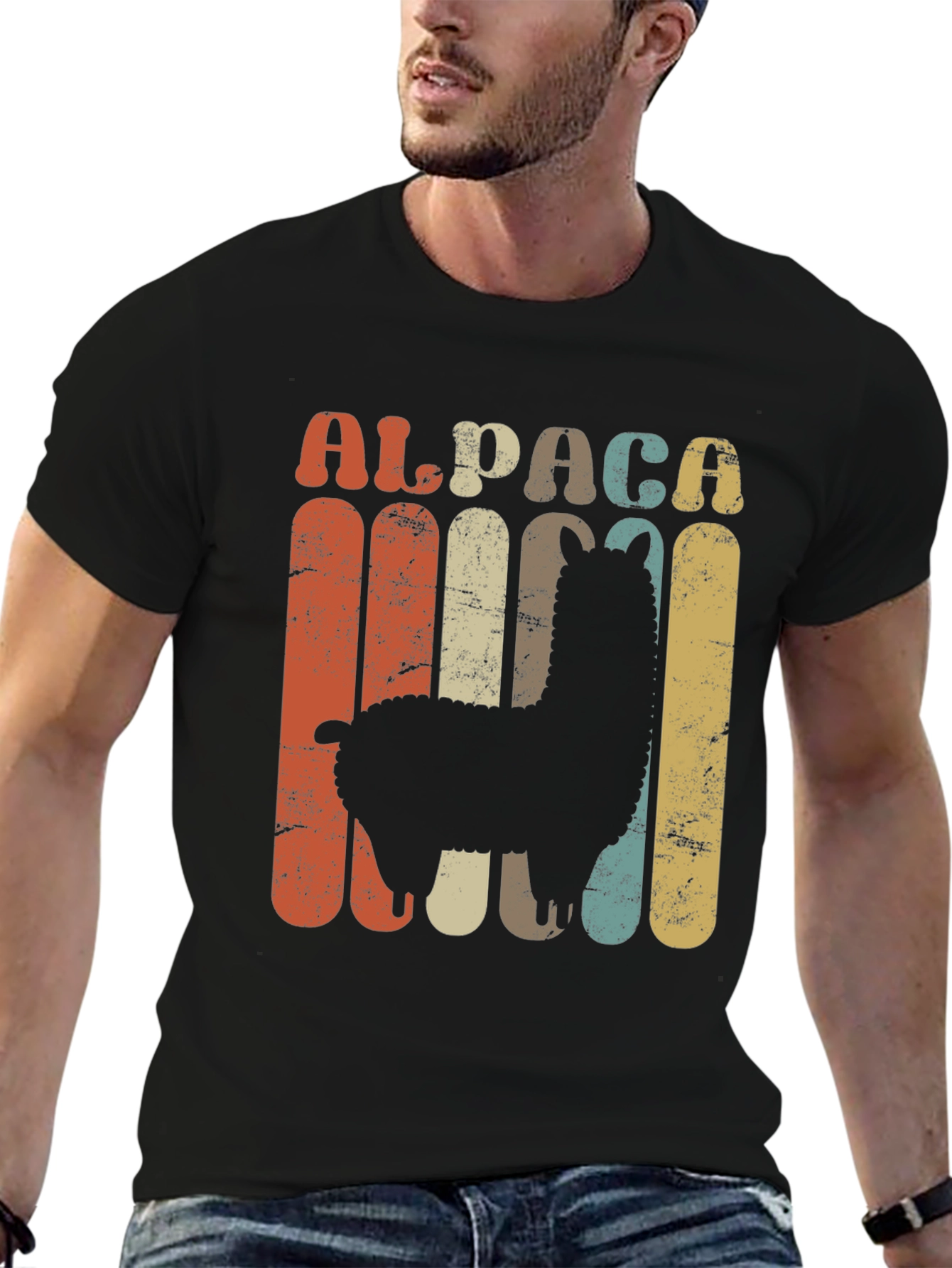 Black Retro Alpaca Graphic T-Shirt - Vintage Style view 6