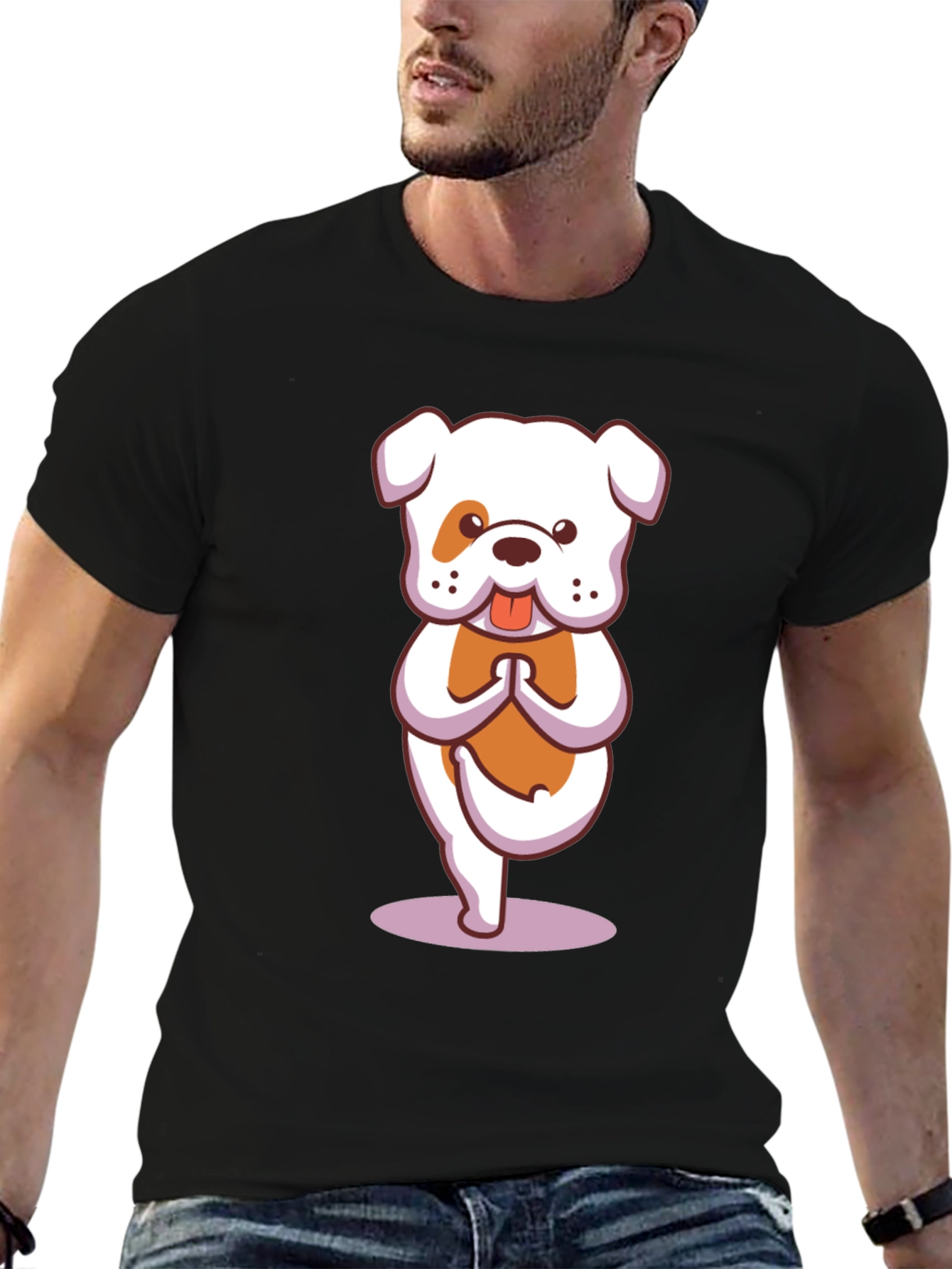 Black Yoga Bulldog Black T-Shirt view 6