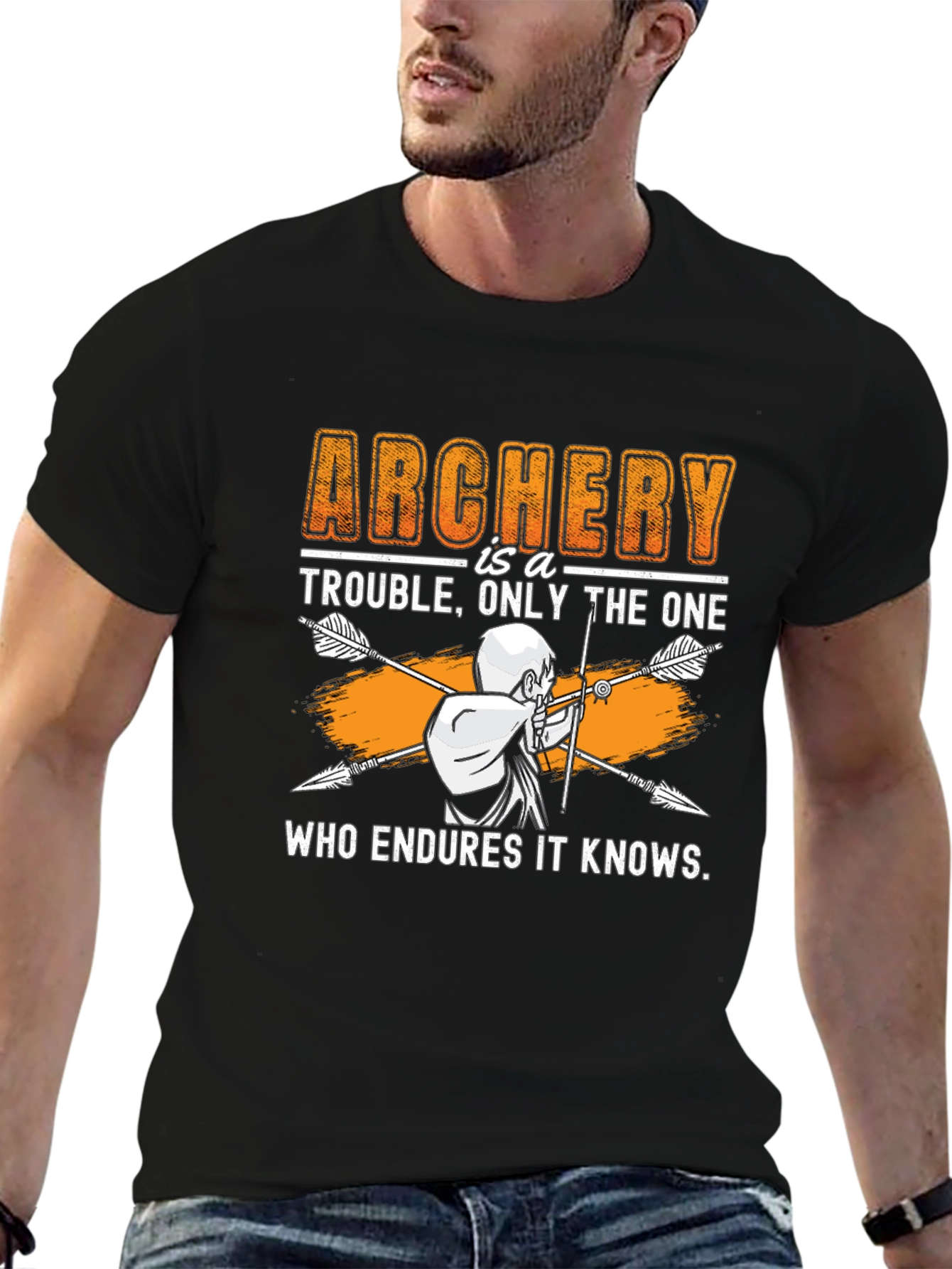 Black Archery Trouble T-Shirt: Who Endures It Knows view 6
