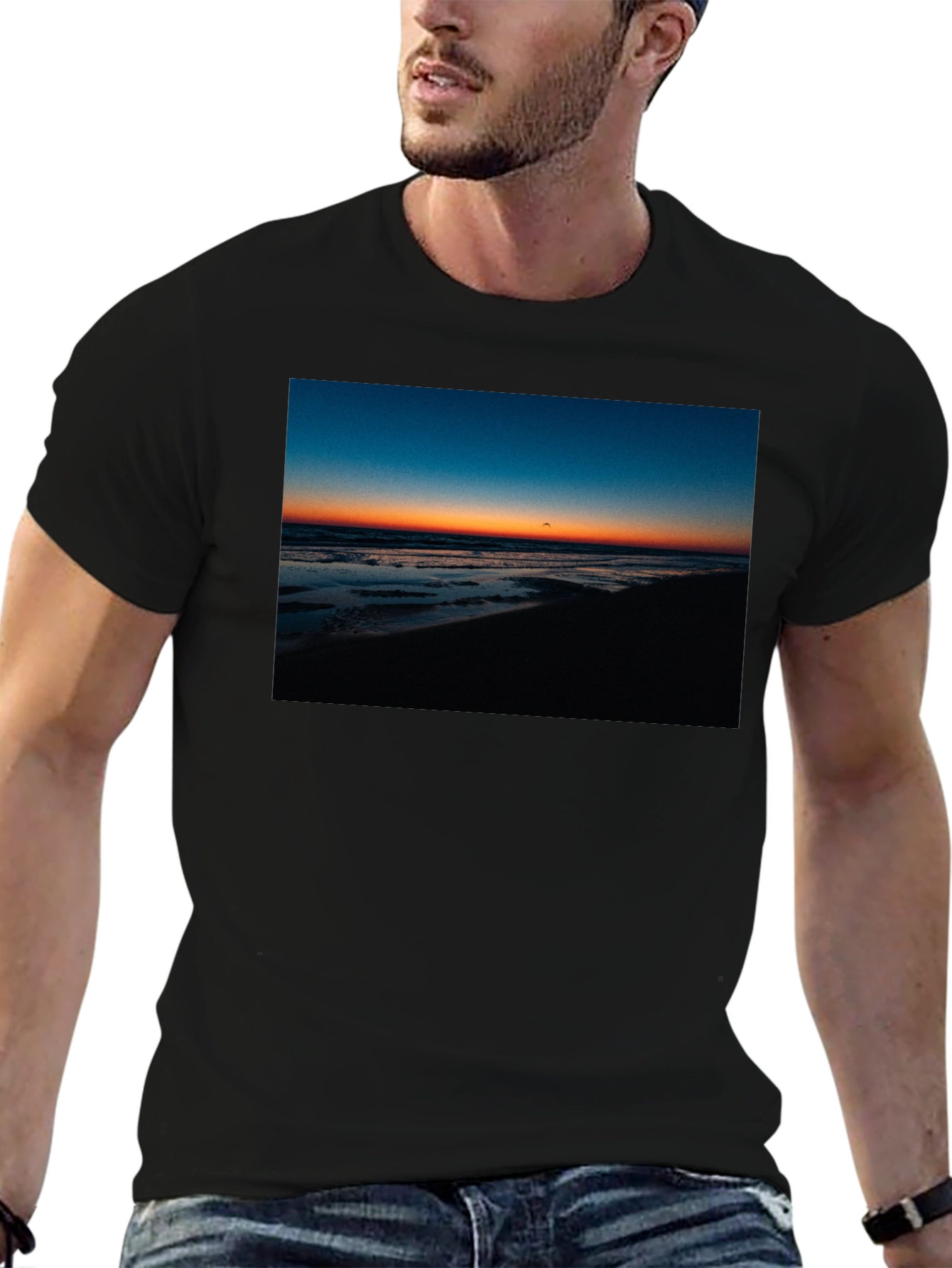 Black Sunset Beach Graphic Tee - Comfort Fit Black T-Shirt view 6