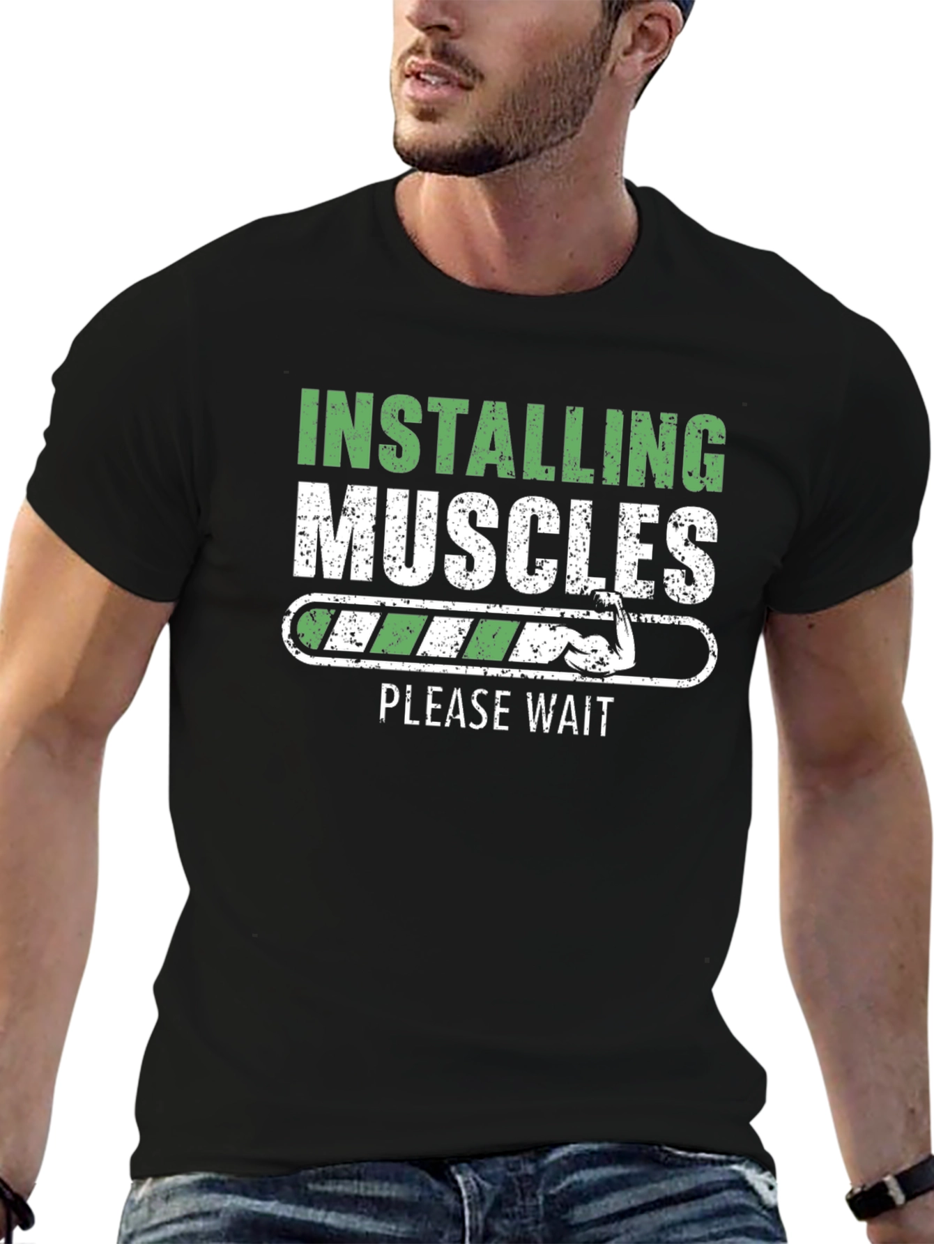 Black Installing Muscles T-Shirt Funny Gym Workout Tee view 6