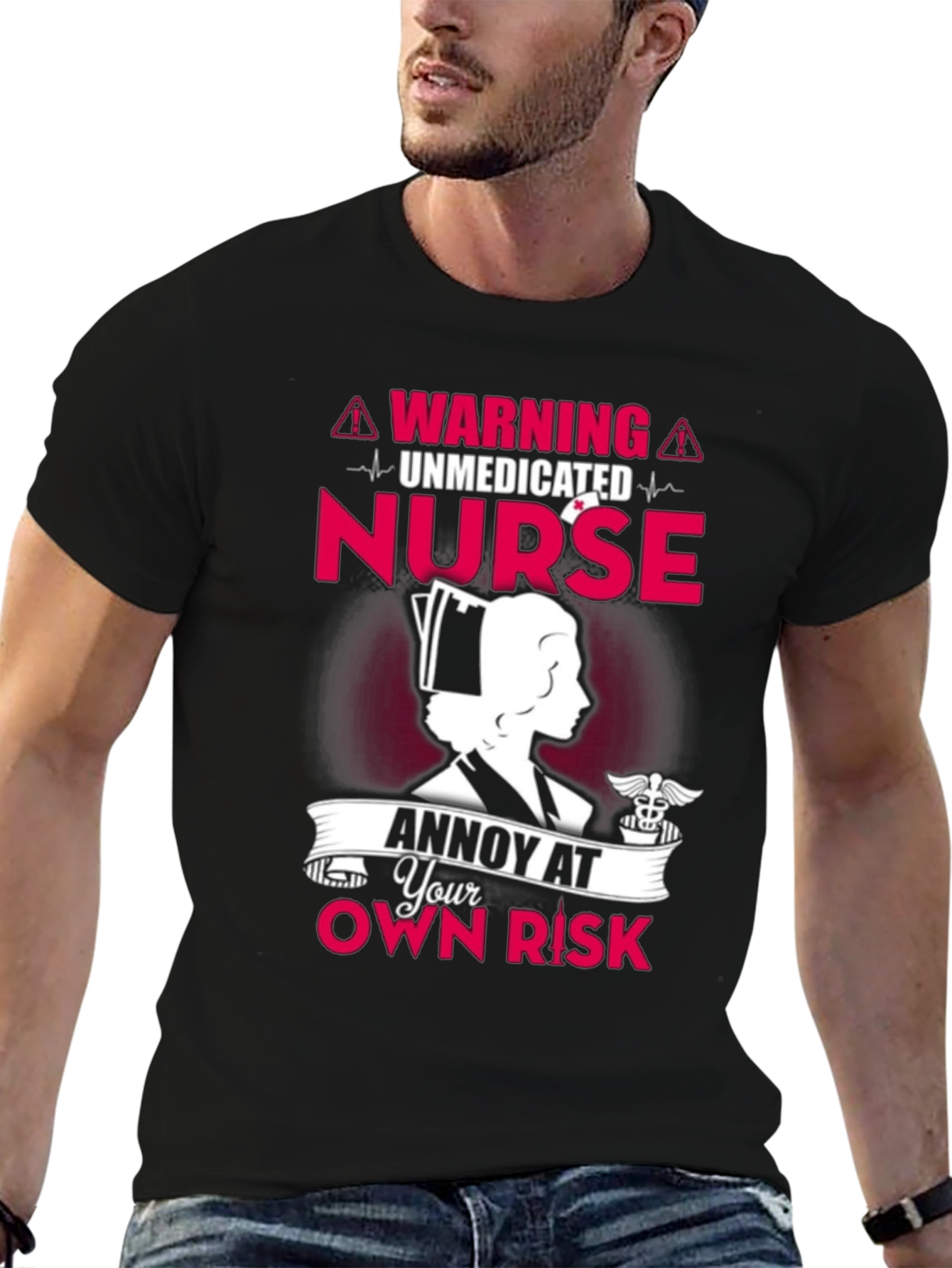Black Unmedicated Nurse T-Shirt - Annoy At Your Own Risk! view 6
