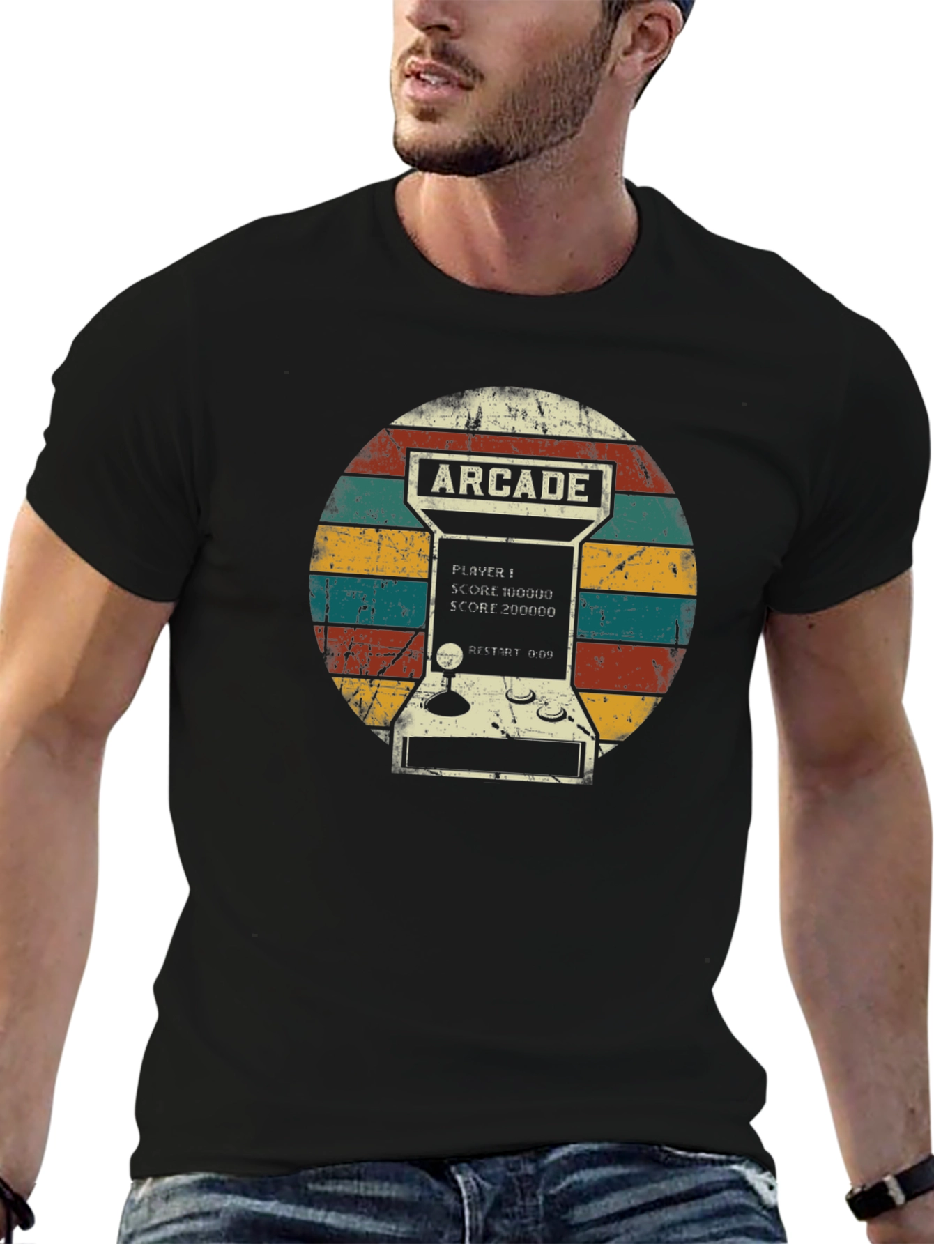 Black Retro Arcade Game T-Shirt - Vintage Gamer Style view 6