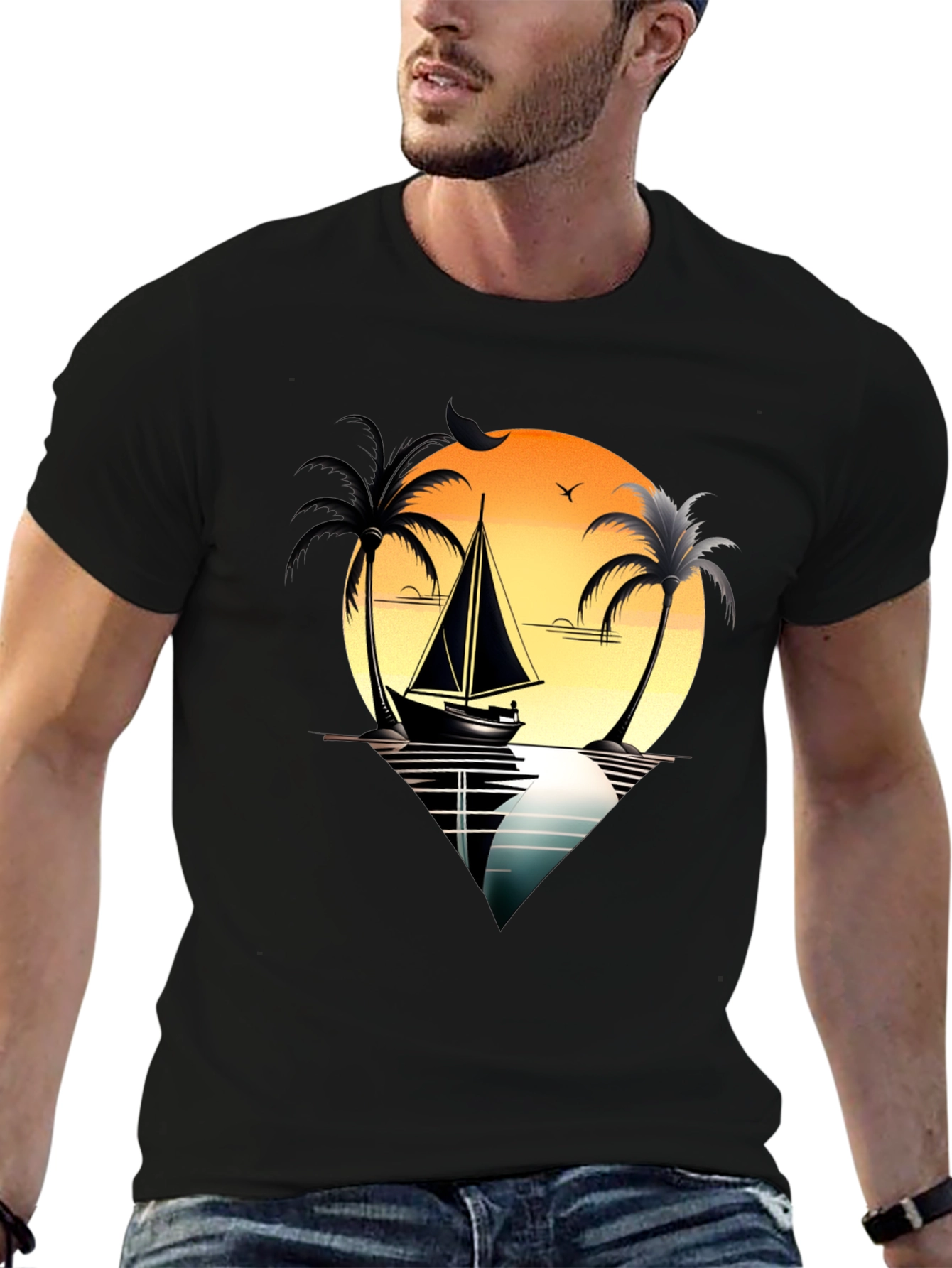 Black Sunset Sail T-Shirt view 6