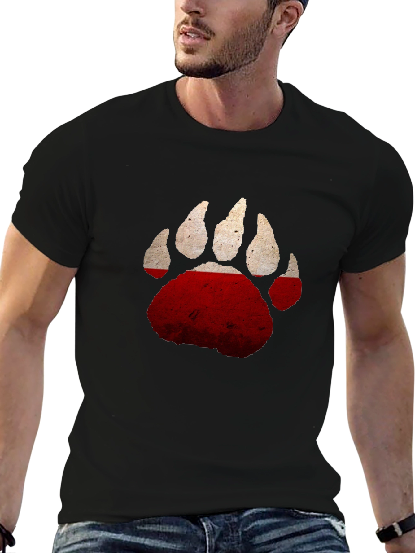 Black Bear Paw Print T-Shirt - Distressed Graphic Tee view 6