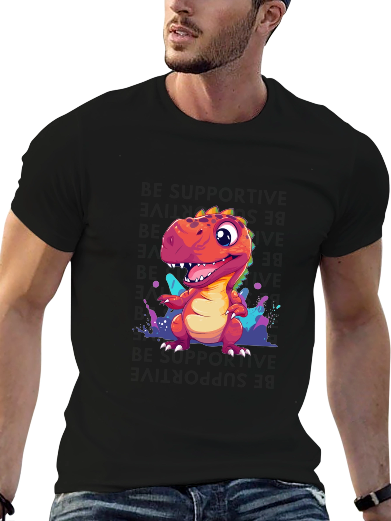 Black Cute Dinosaur T-Shirt - Graphic Tee for Dino Lovers view 6