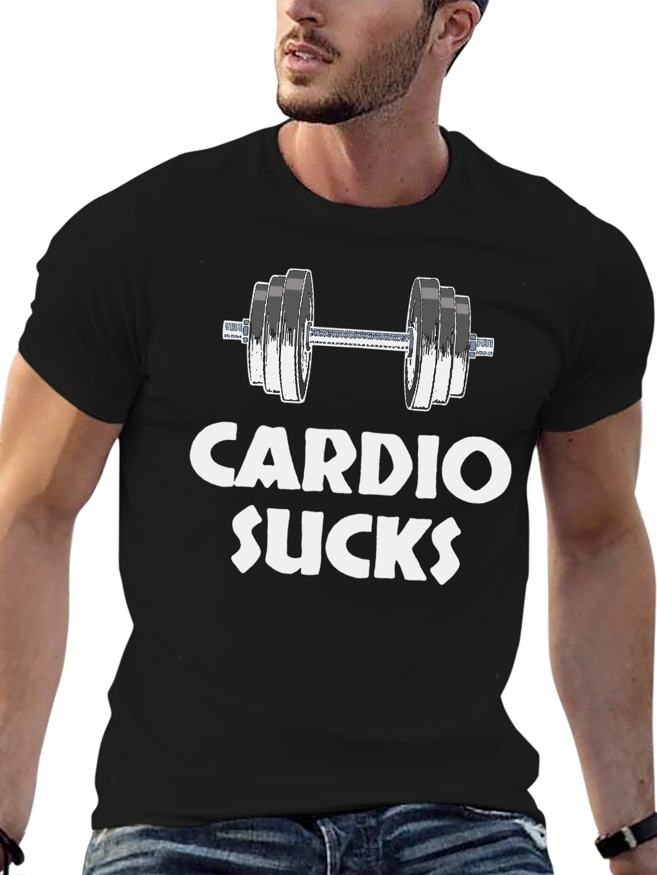 Black Cardio Sucks Gym T-Shirt - Funny Workout Tee view 6