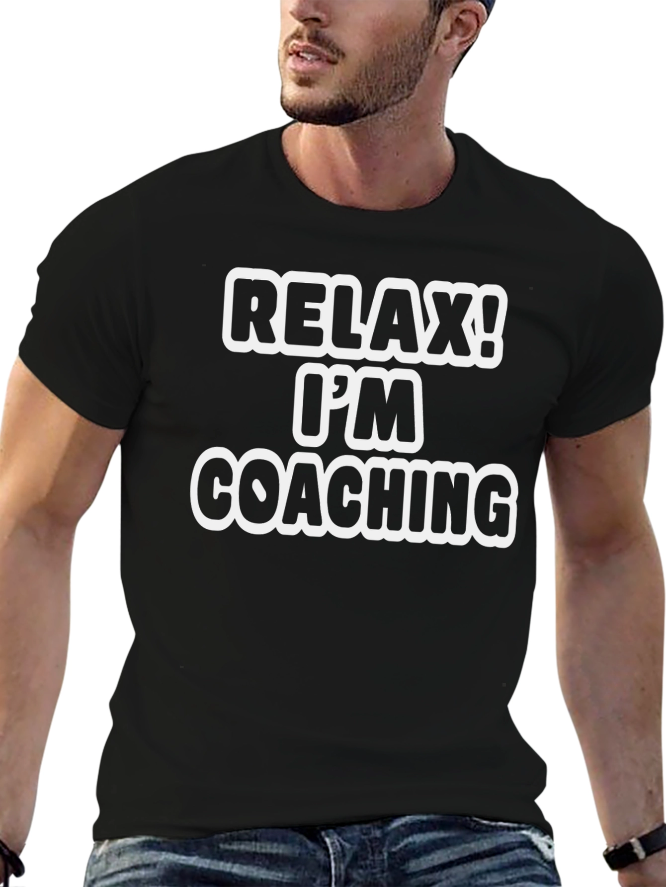 Black Relax! I'm Coaching T-Shirt - Black Cotton Tee view 6