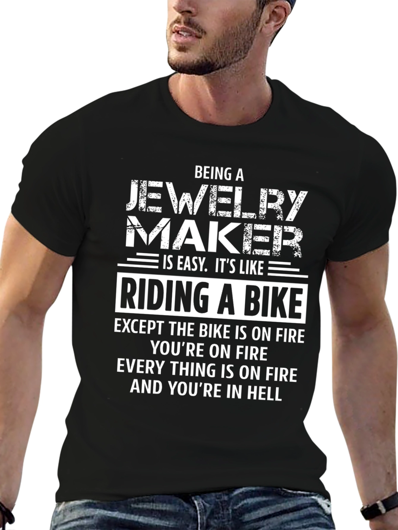 Black Jewelry Maker Riding Bike Funny T-Shirt view 6