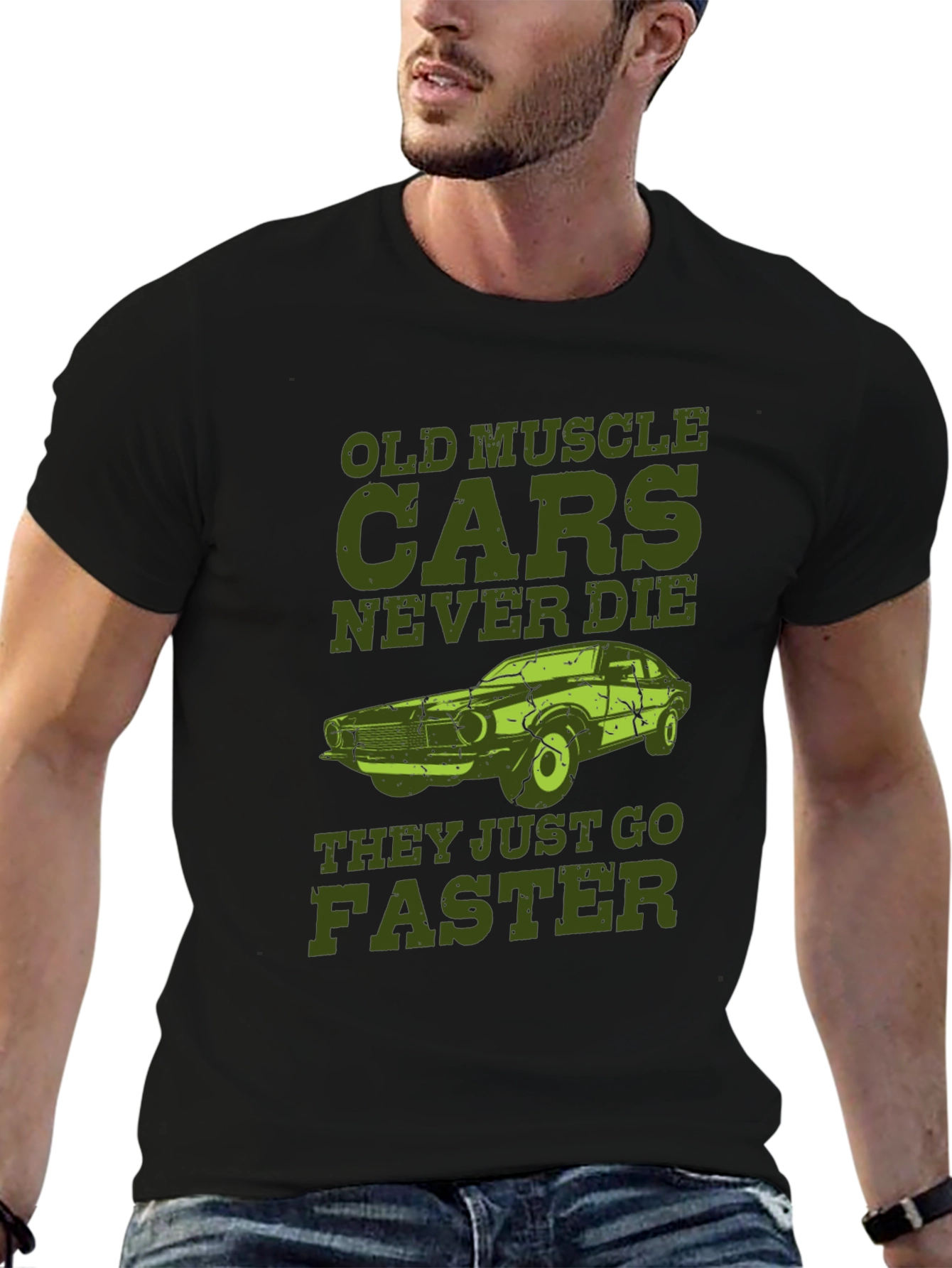 Black Old Muscle Cars Never Die Men's T-Shirt view 6