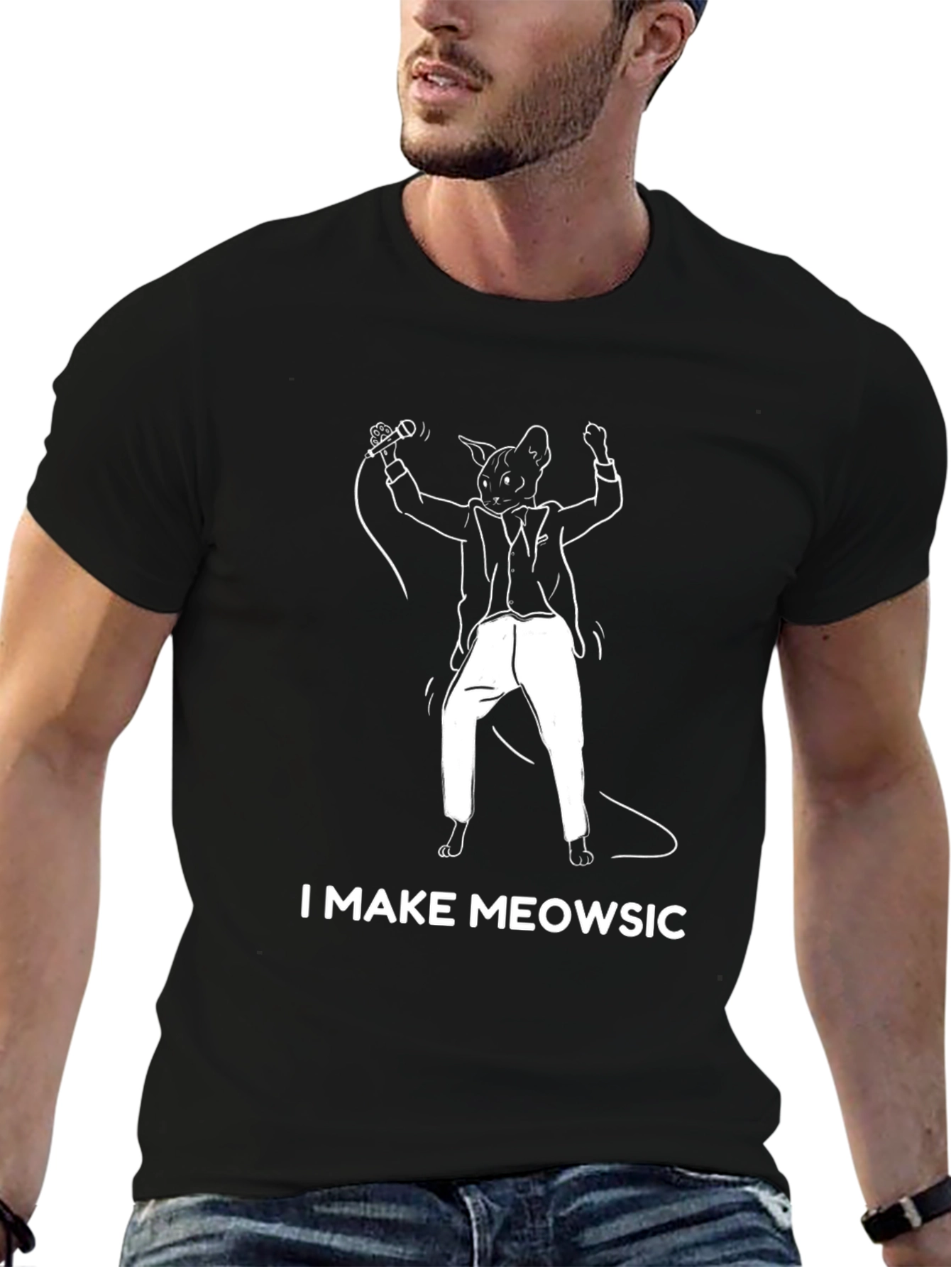 Black I Make Meowsic Funny Cat T-Shirt view 6