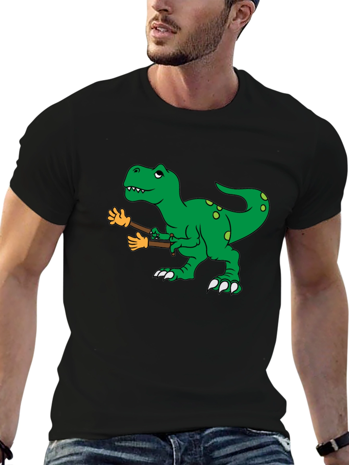 Black Dinosaur T-Rex with Fake Arms Funny Graphic Tee view 6