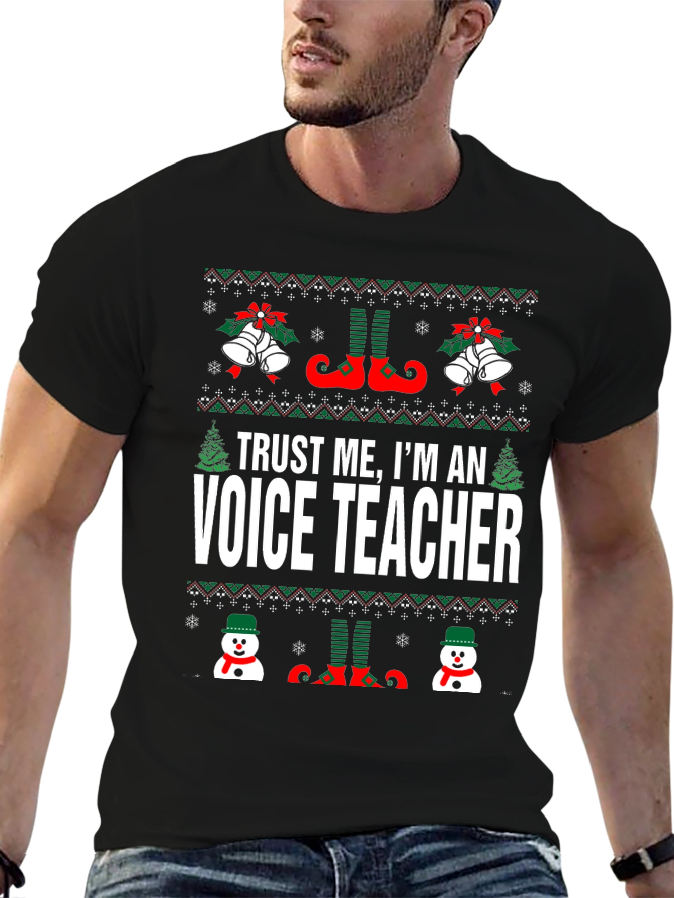 Black Funny Voice Teacher Christmas T-Shirt view 6