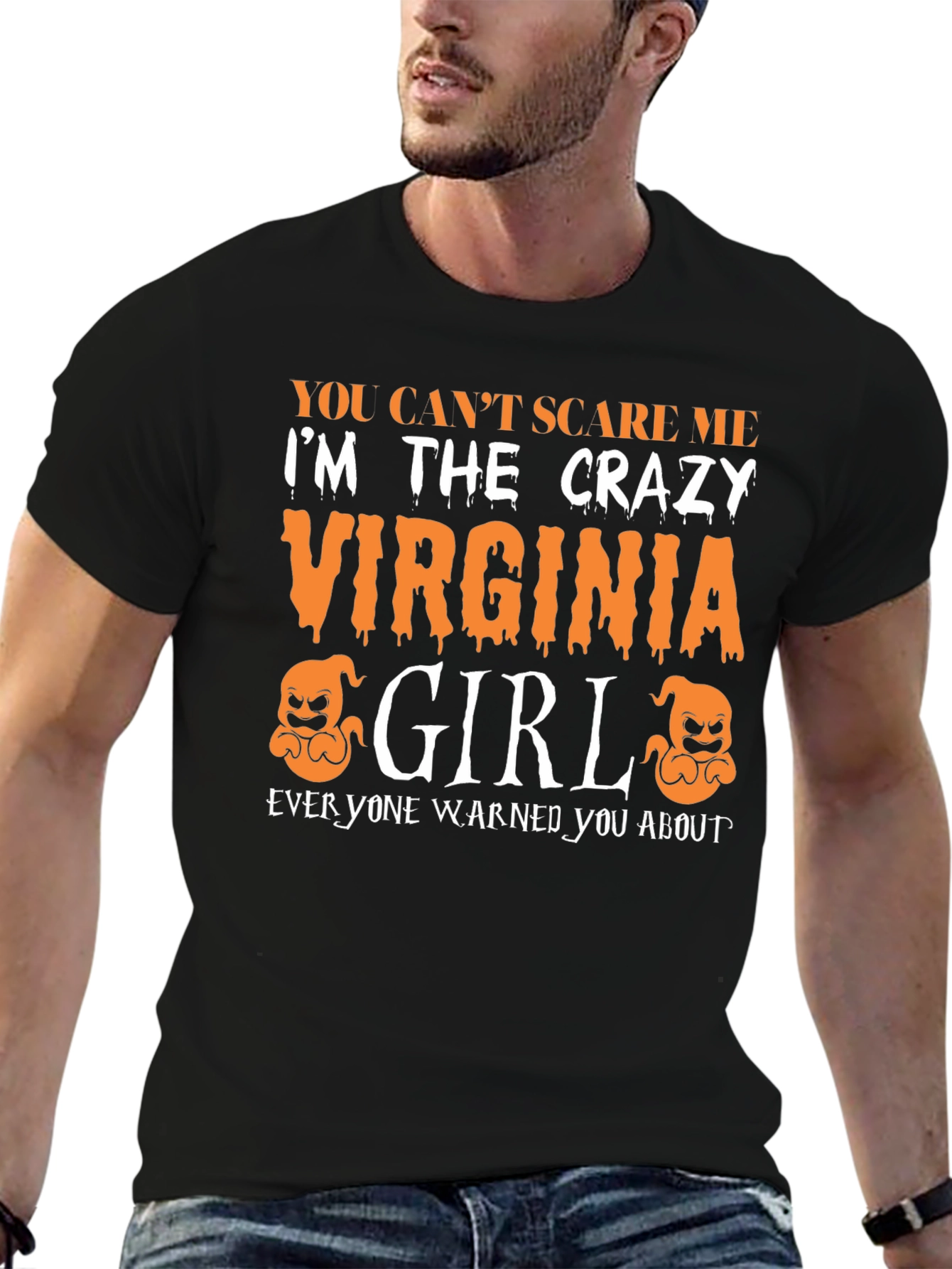 Black Crazy Virginia Girl Halloween T-Shirt view 6