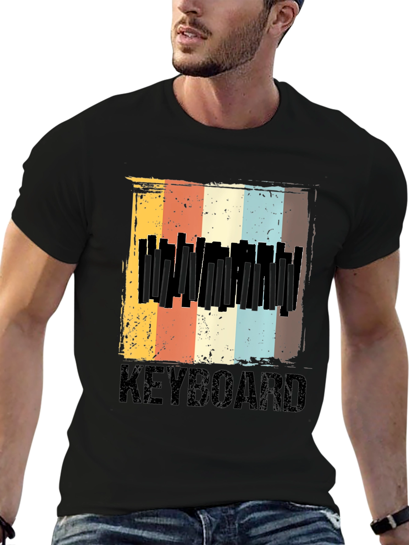 Black Vintage Keyboard T-Shirt - Retro Music Lover Tee view 6