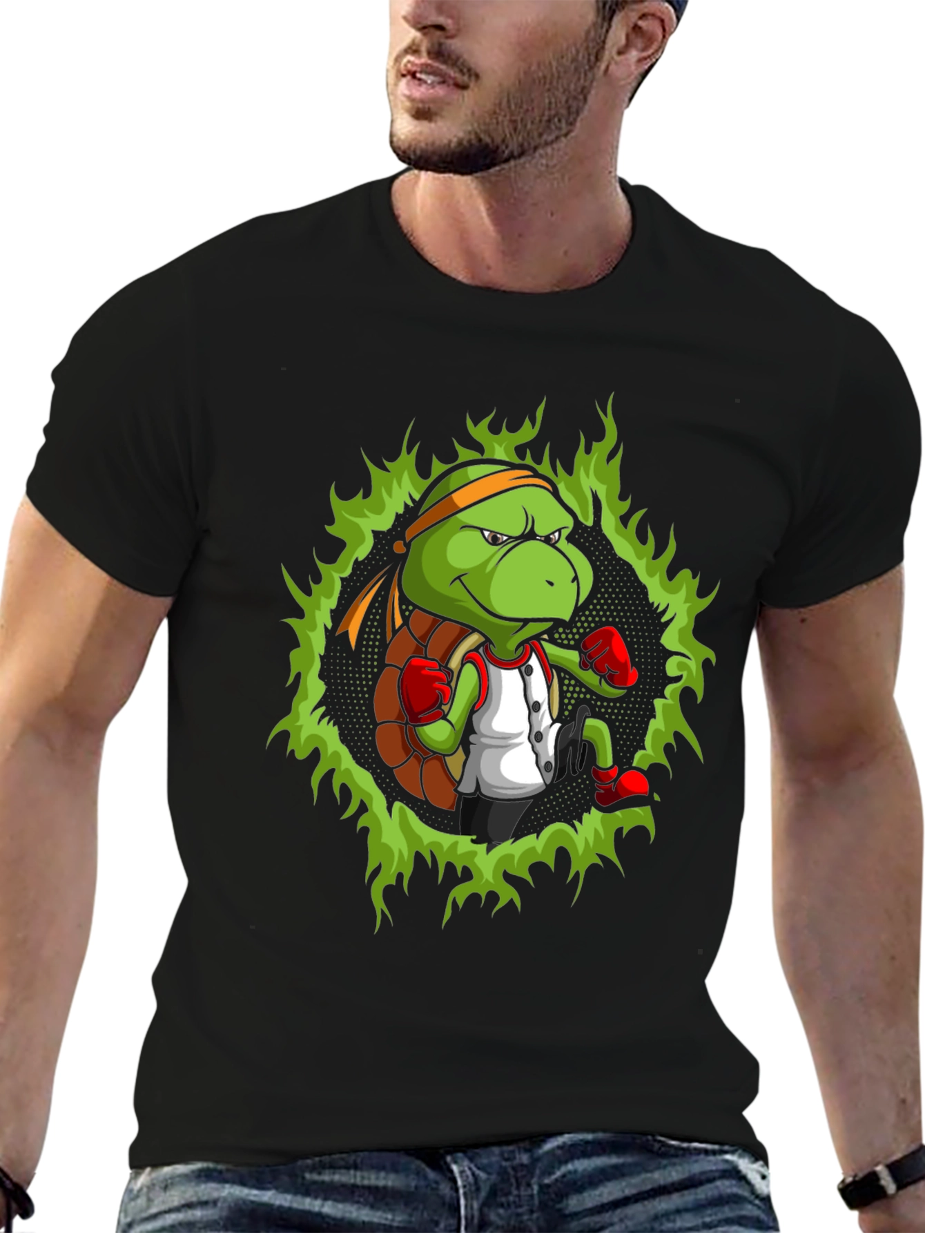 Black Turtle Ninja Boxer T-Shirt - Cool Cartoon Design view 6