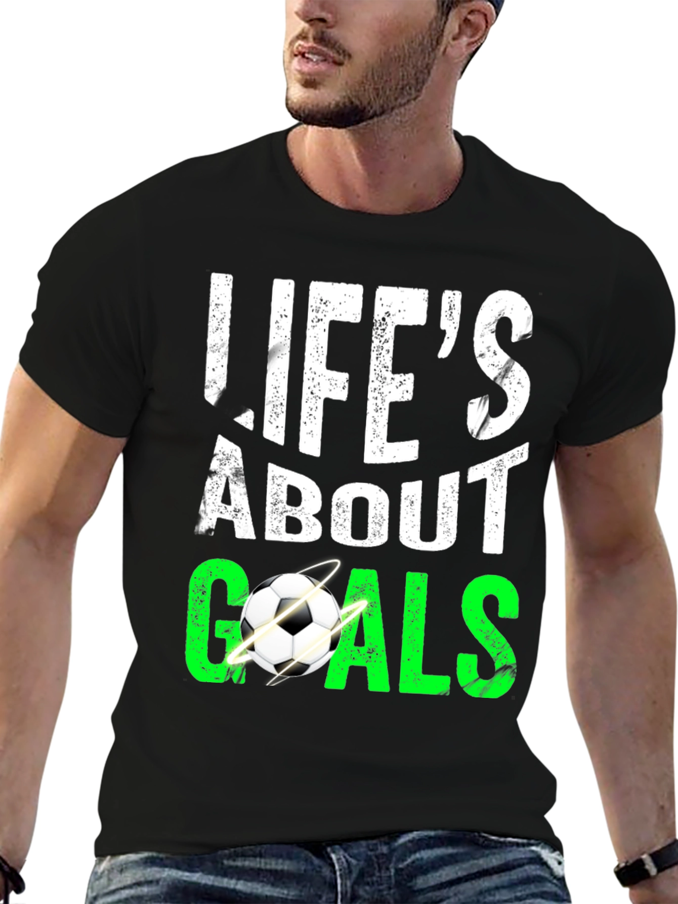 Black Life's About Goals Soccer Graphic T-Shirt view 6