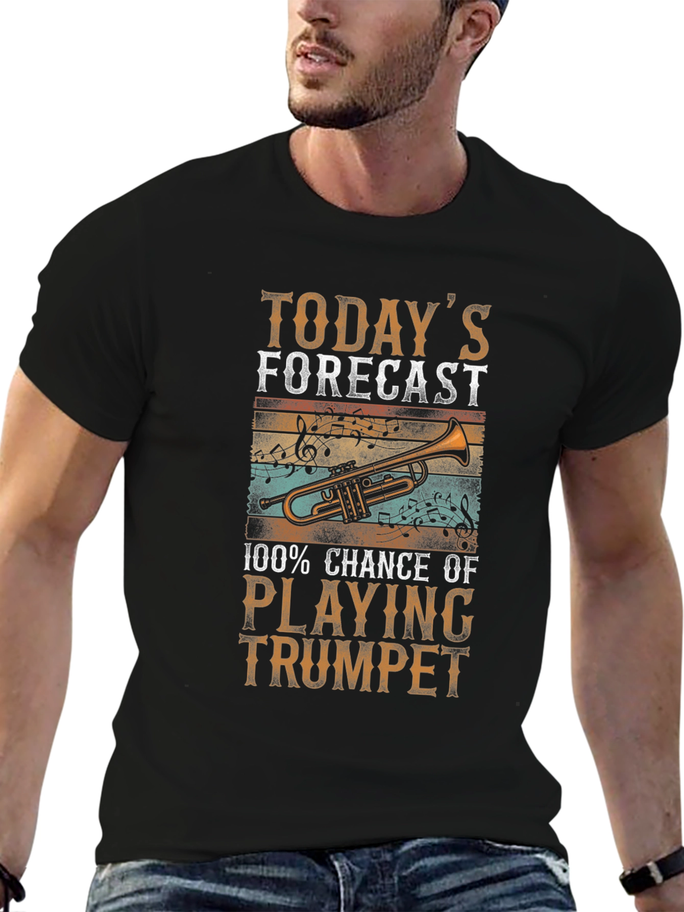 Black Trumpet Player T-Shirt - Today's Forecast view 6