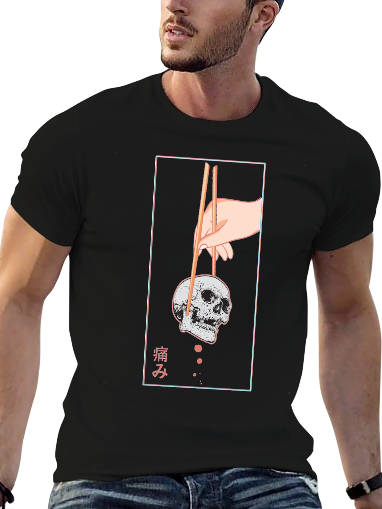 Black Skull Chopsticks Graphic Tee view 6