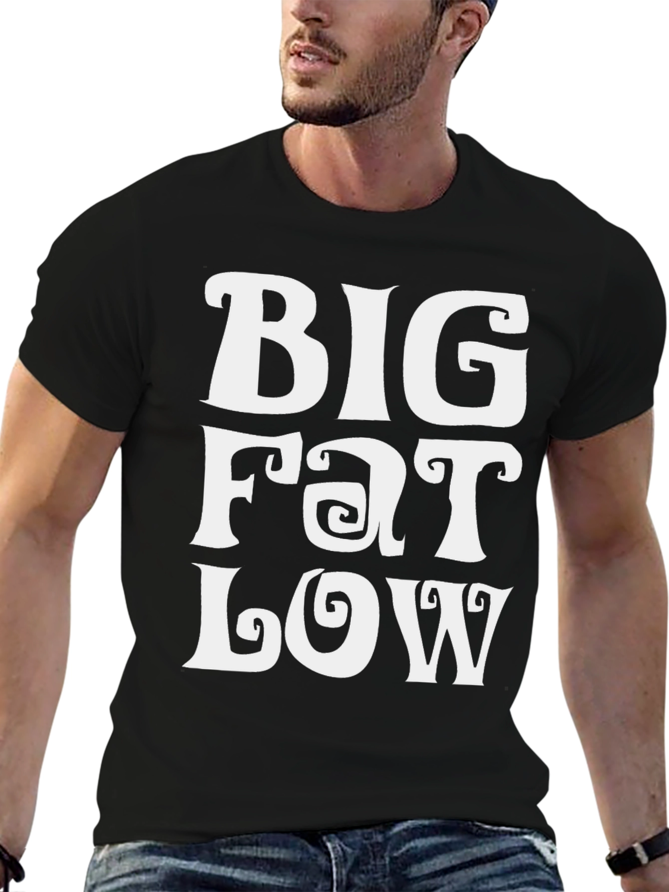 Black Big Fat Low Funny Graphic Tee - Black Unisex T-Shirt view 6