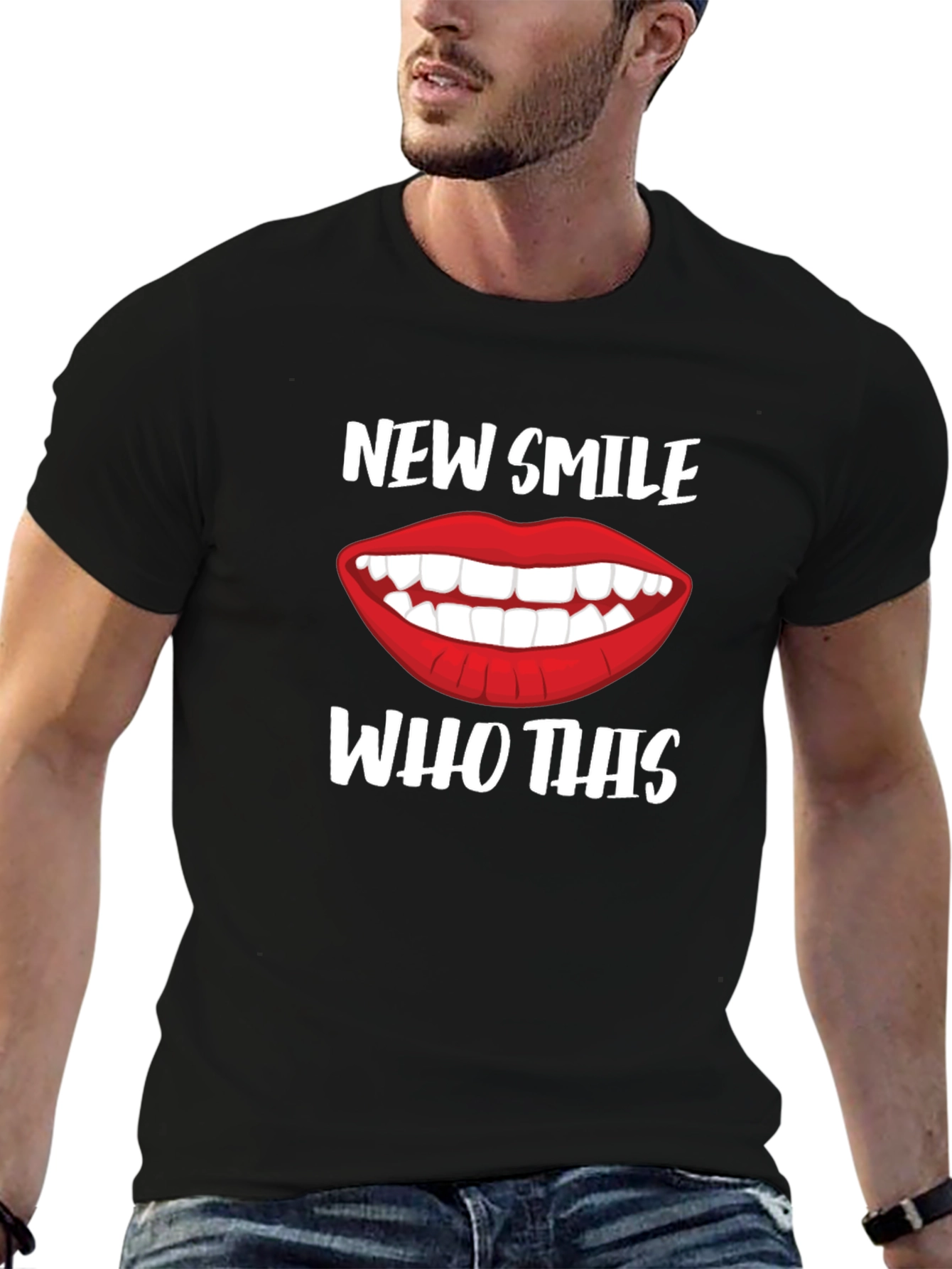 Black New Smile Who This T-Shirt | Funny Graphic Tee view 6