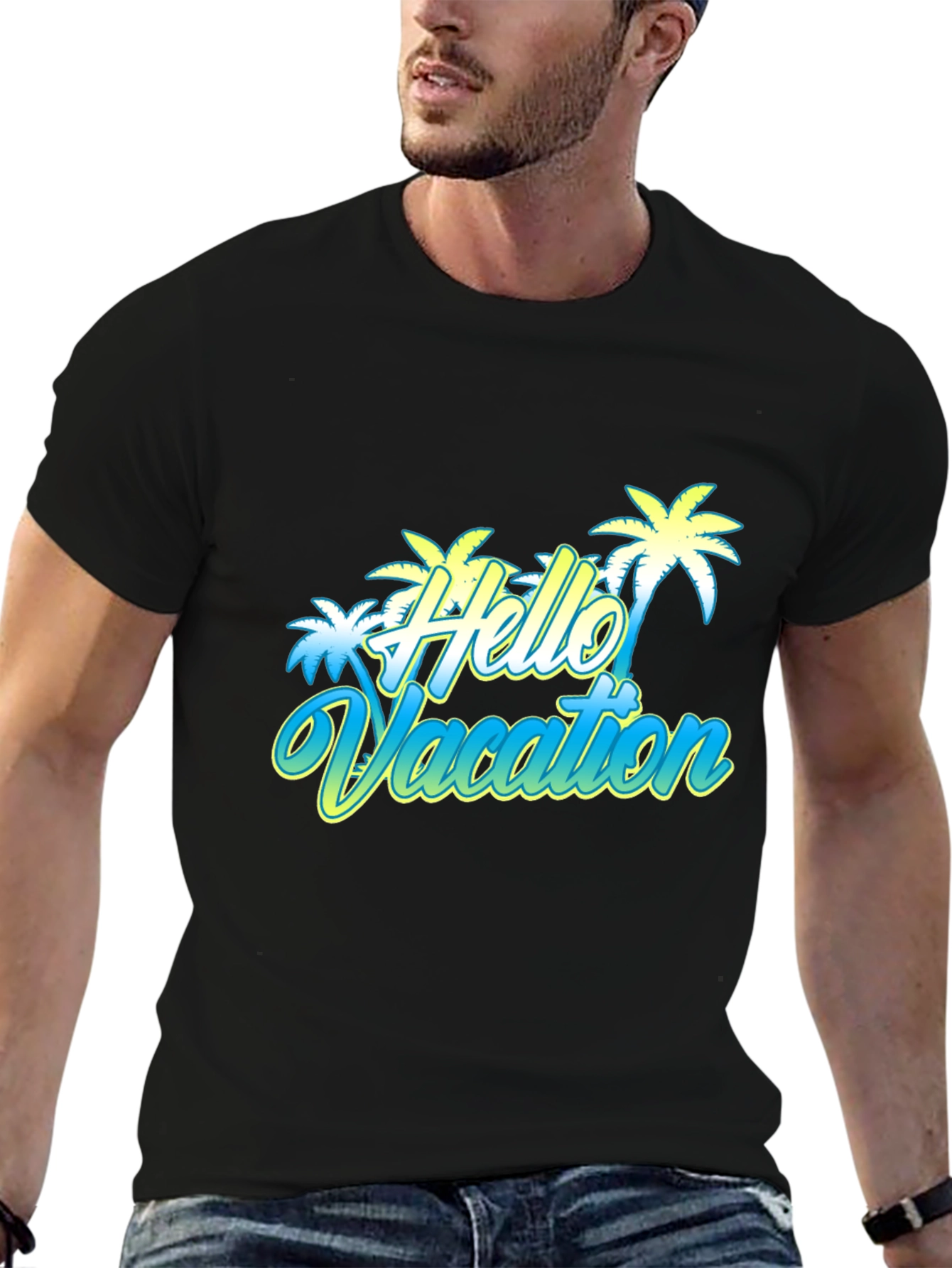 Black Hello Vacation Graphic T-Shirt view 6