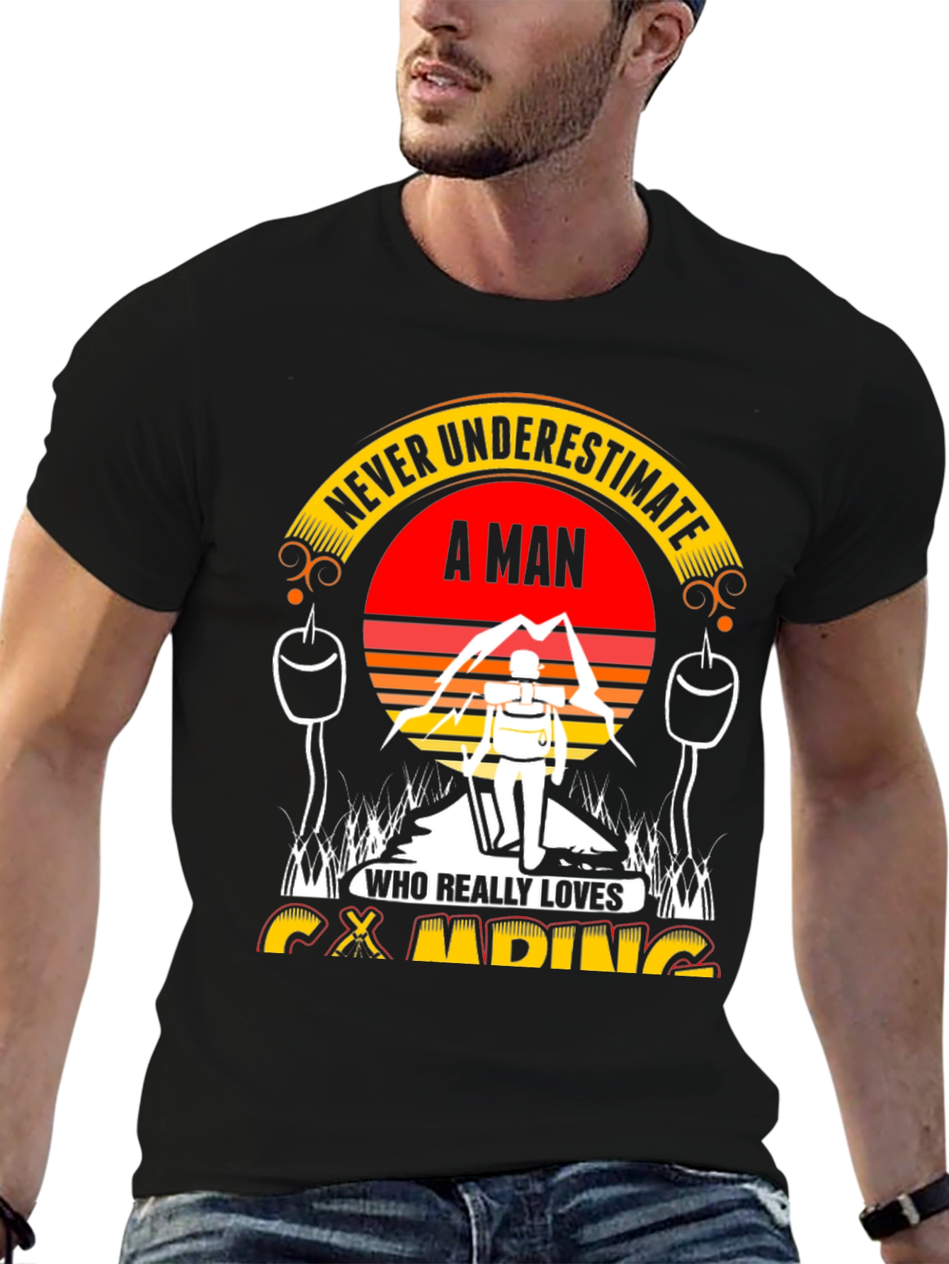 Black Camping Lover Tee: Never Underestimate A Man! view 6