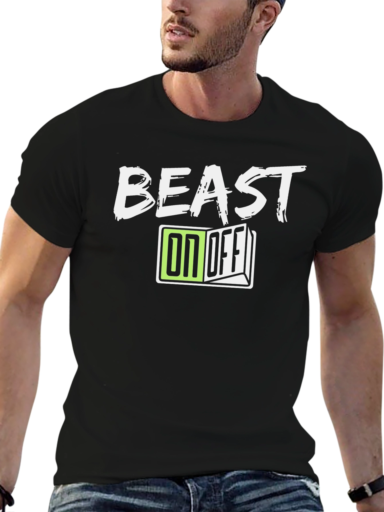 Black Beast On/Off Graphic Tee - Stylish Men's Black T-Shirt view 6